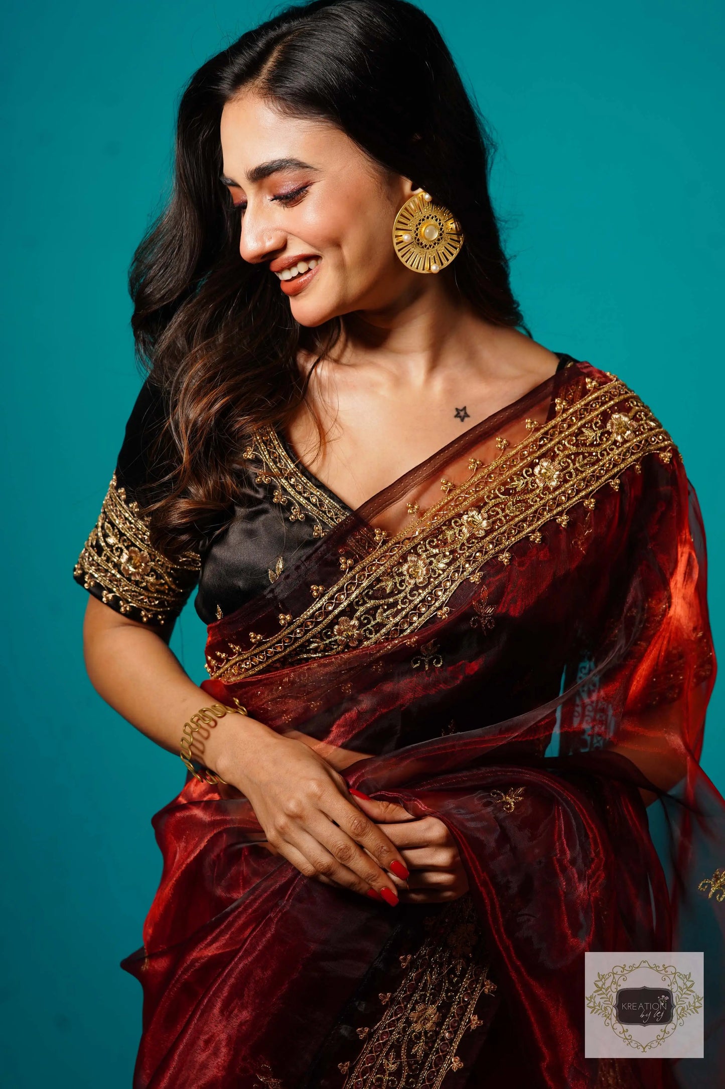 Maroon Glass Tissue Zarina Wedding Saree kreationbykj