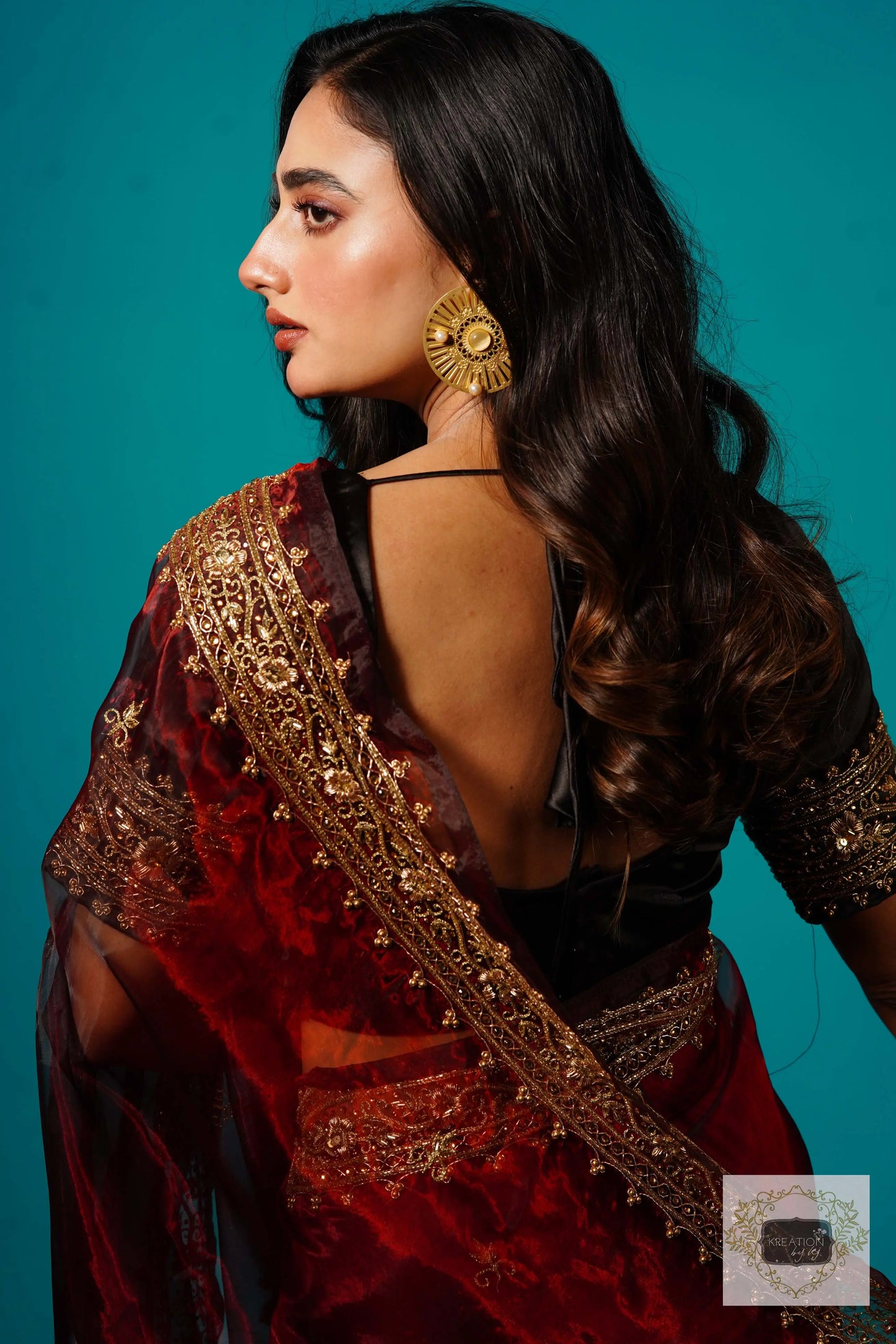 Maroon Glass Tissue Zarina Wedding Saree kreationbykj