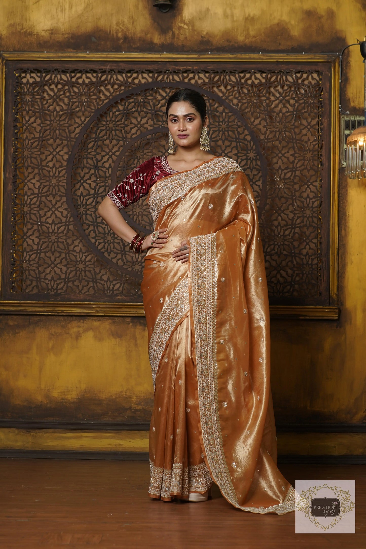 Nazakat Mustard Yellow Pure Tissue Saree For Wedding Reception kreationbykj