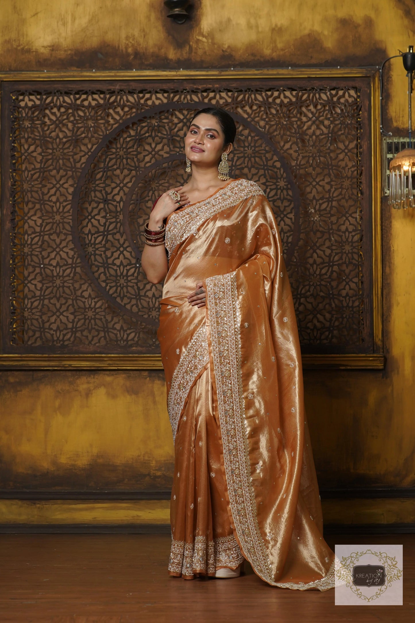 Nazakat Mustard Yellow Pure Tissue Saree For Wedding Reception kreationbykj