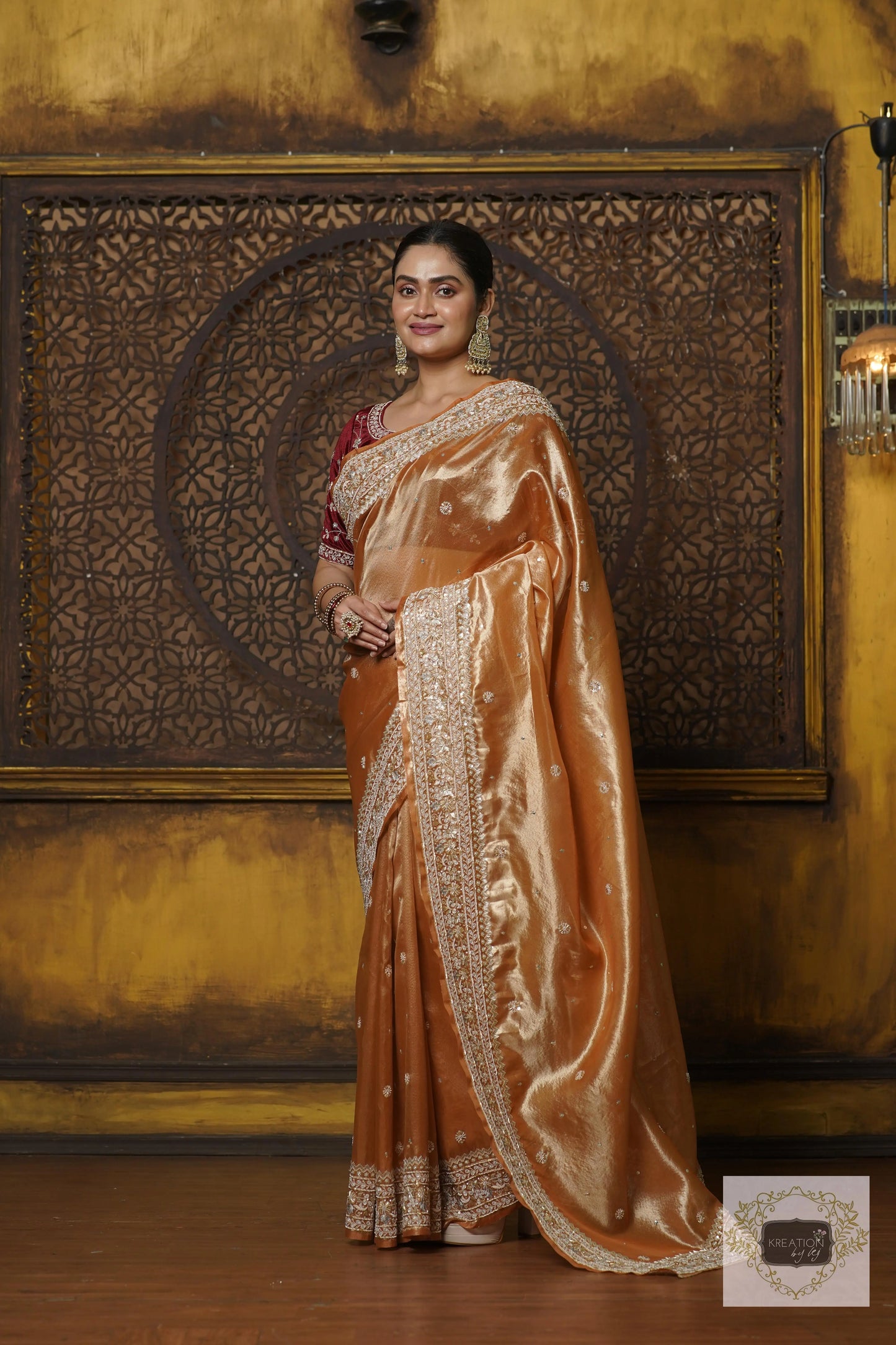 Nazakat Mustard Yellow Pure Tissue Saree For Wedding Reception kreationbykj