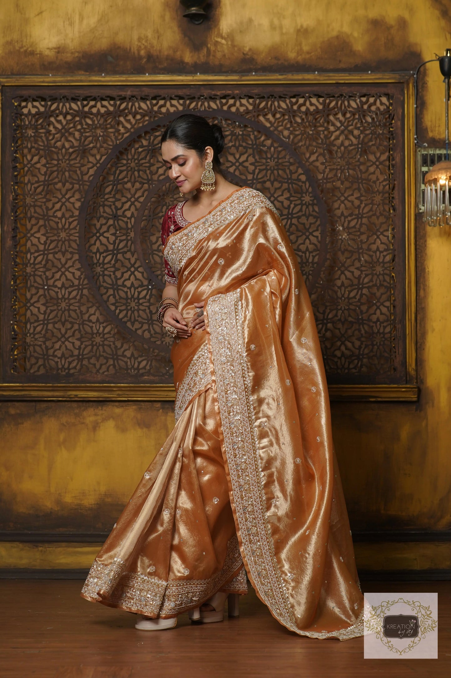 Nazakat Mustard Yellow Pure Tissue Saree For Wedding Reception kreationbykj