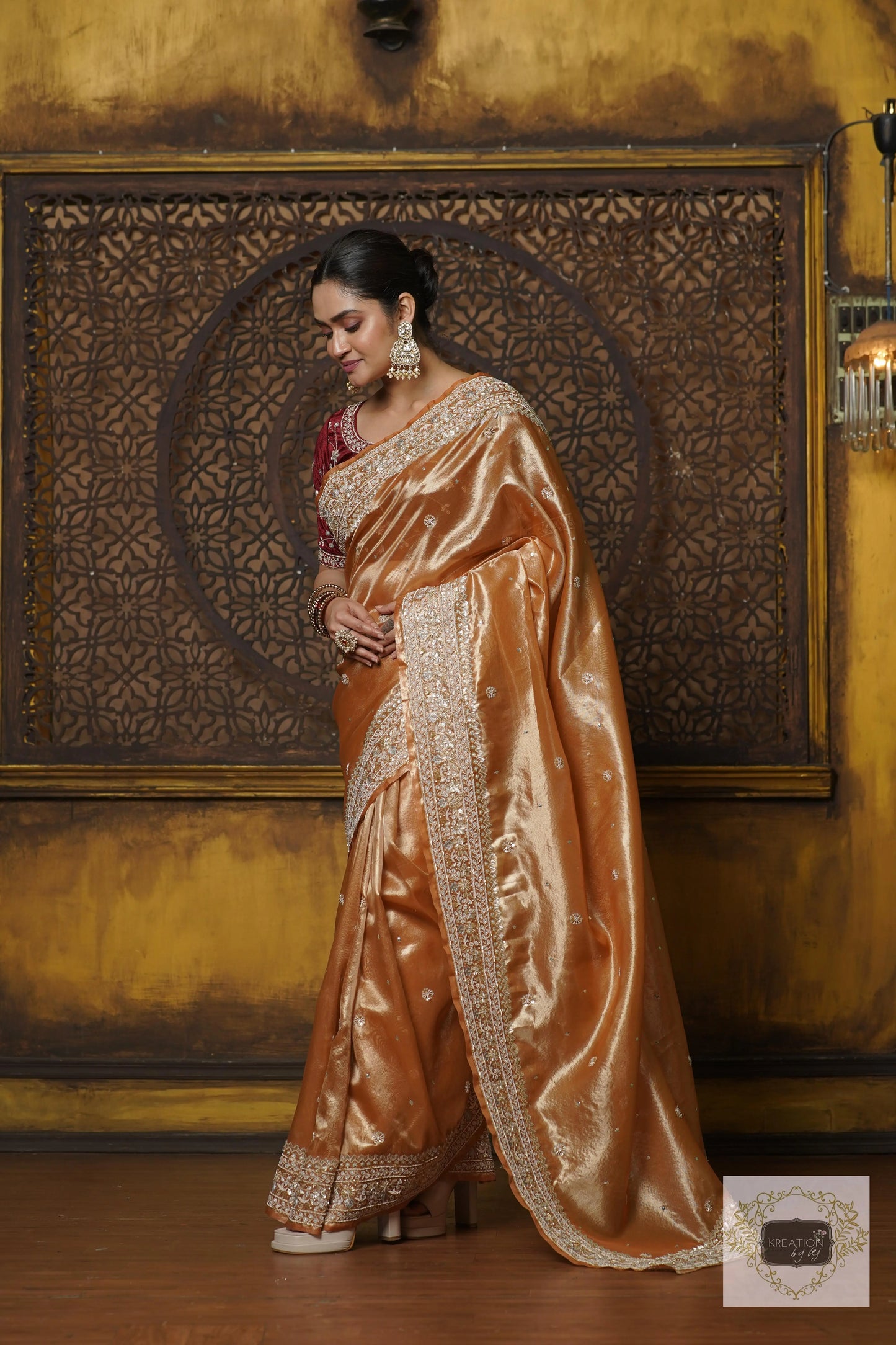 Nazakat Mustard Yellow Pure Tissue Saree For Wedding Reception kreationbykj