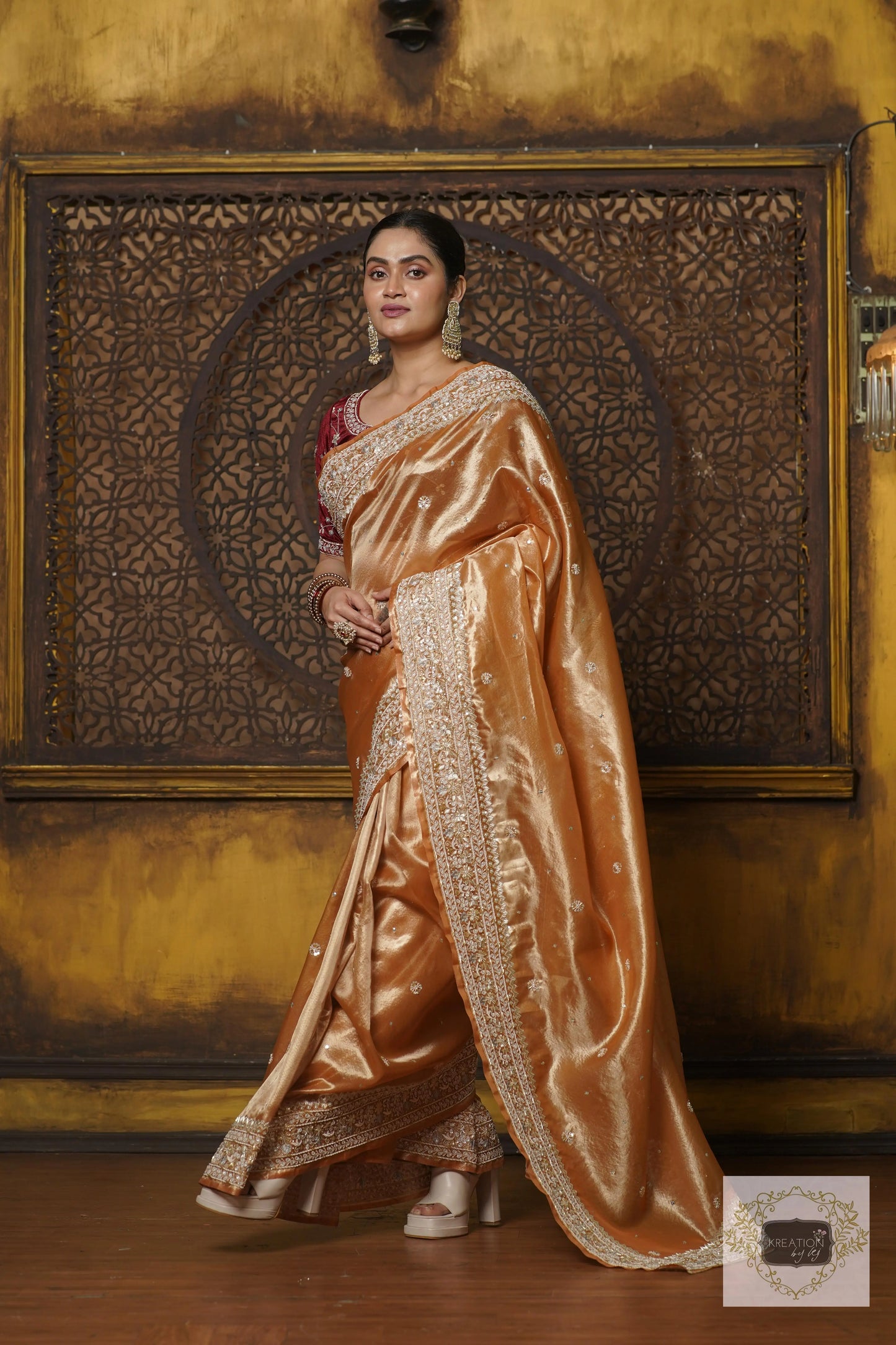 Nazakat Mustard Yellow Pure Tissue Saree For Wedding Reception kreationbykj