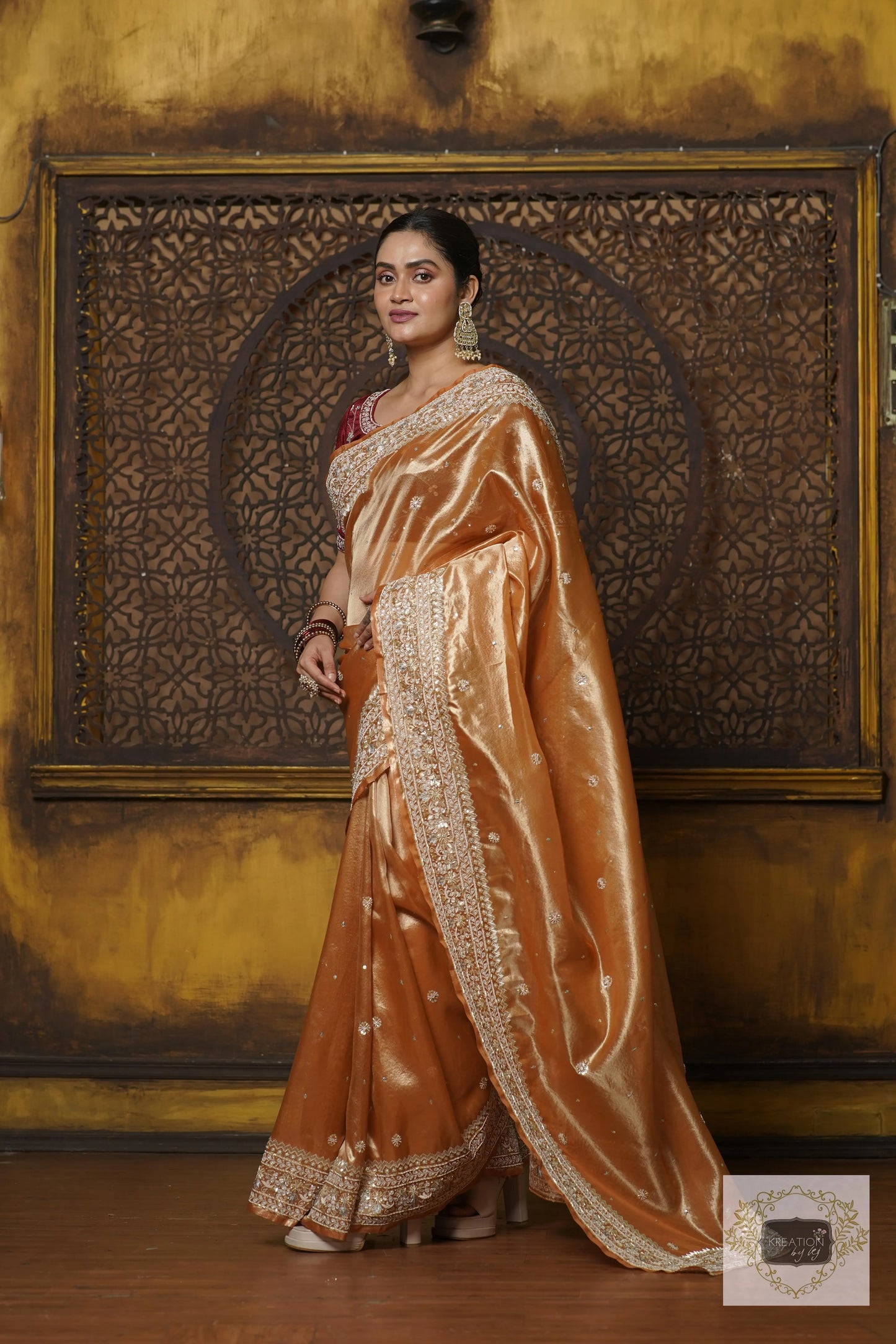 Nazakat Mustard Yellow Pure Tissue Saree For Wedding Reception kreationbykj