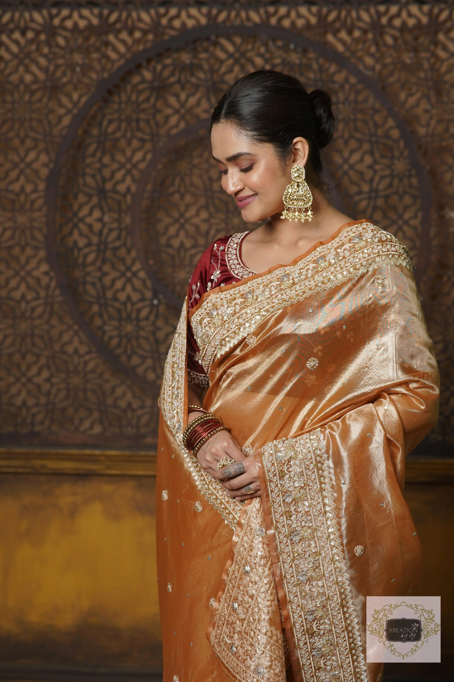 Nazakat Mustard Yellow Pure Tissue Saree For Wedding Reception kreationbykj