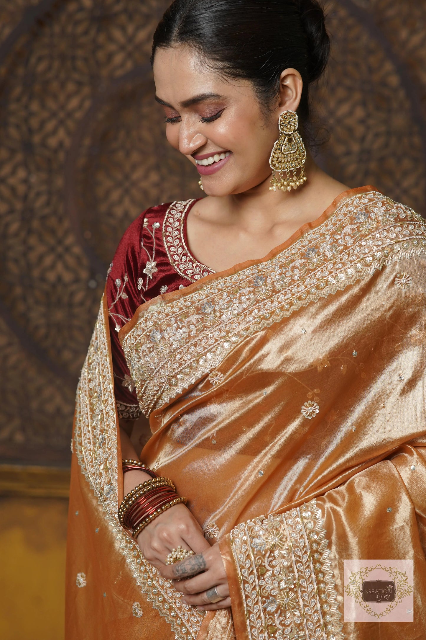 Nazakat Mustard Yellow Pure Tissue Saree For Wedding Reception kreationbykj