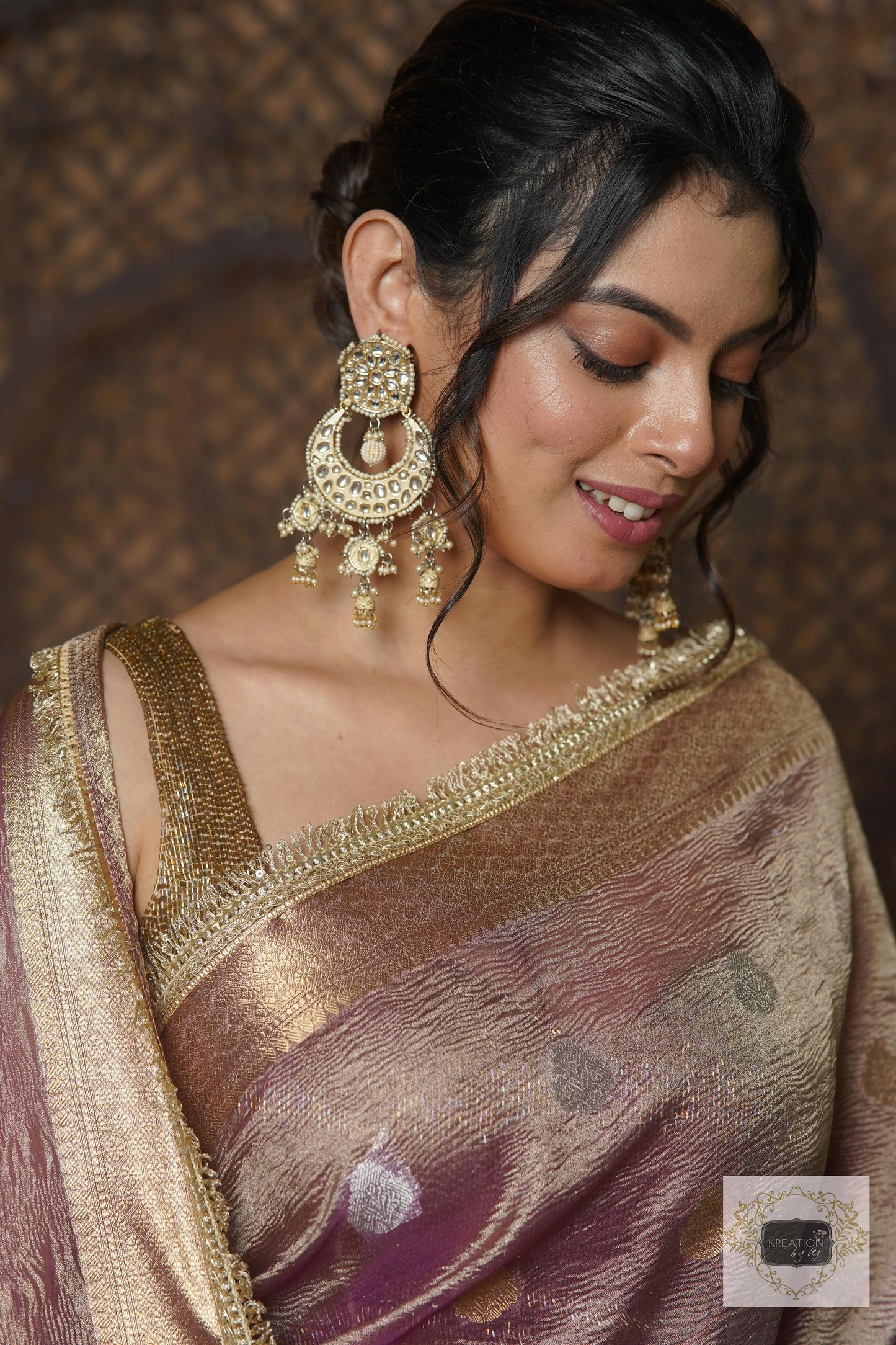 Light Purple Tissue Banarasi Saree with Golden Border kreationbykj