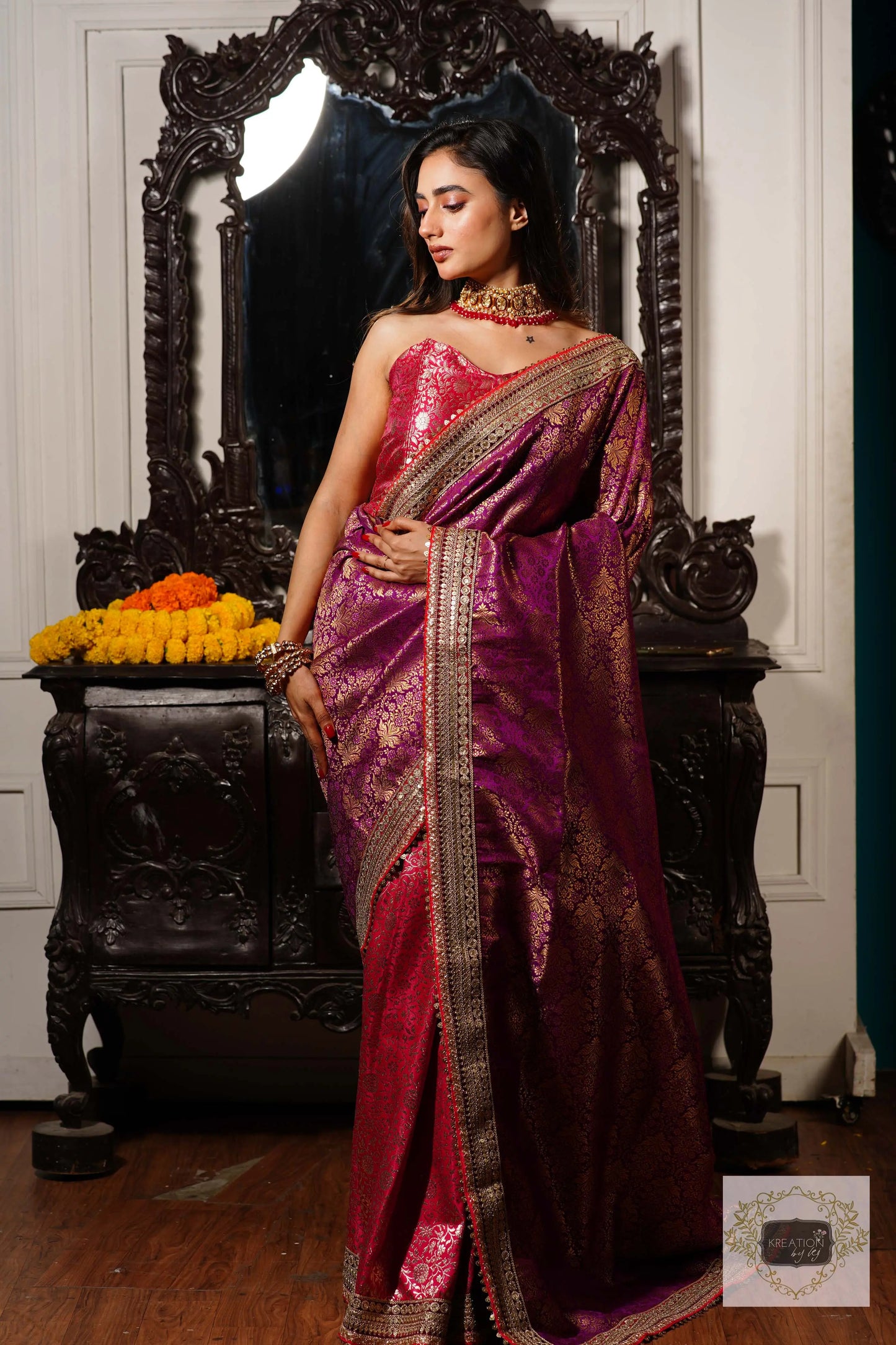 Gulab Jamuni Half Banarasi Saree kreationbykj