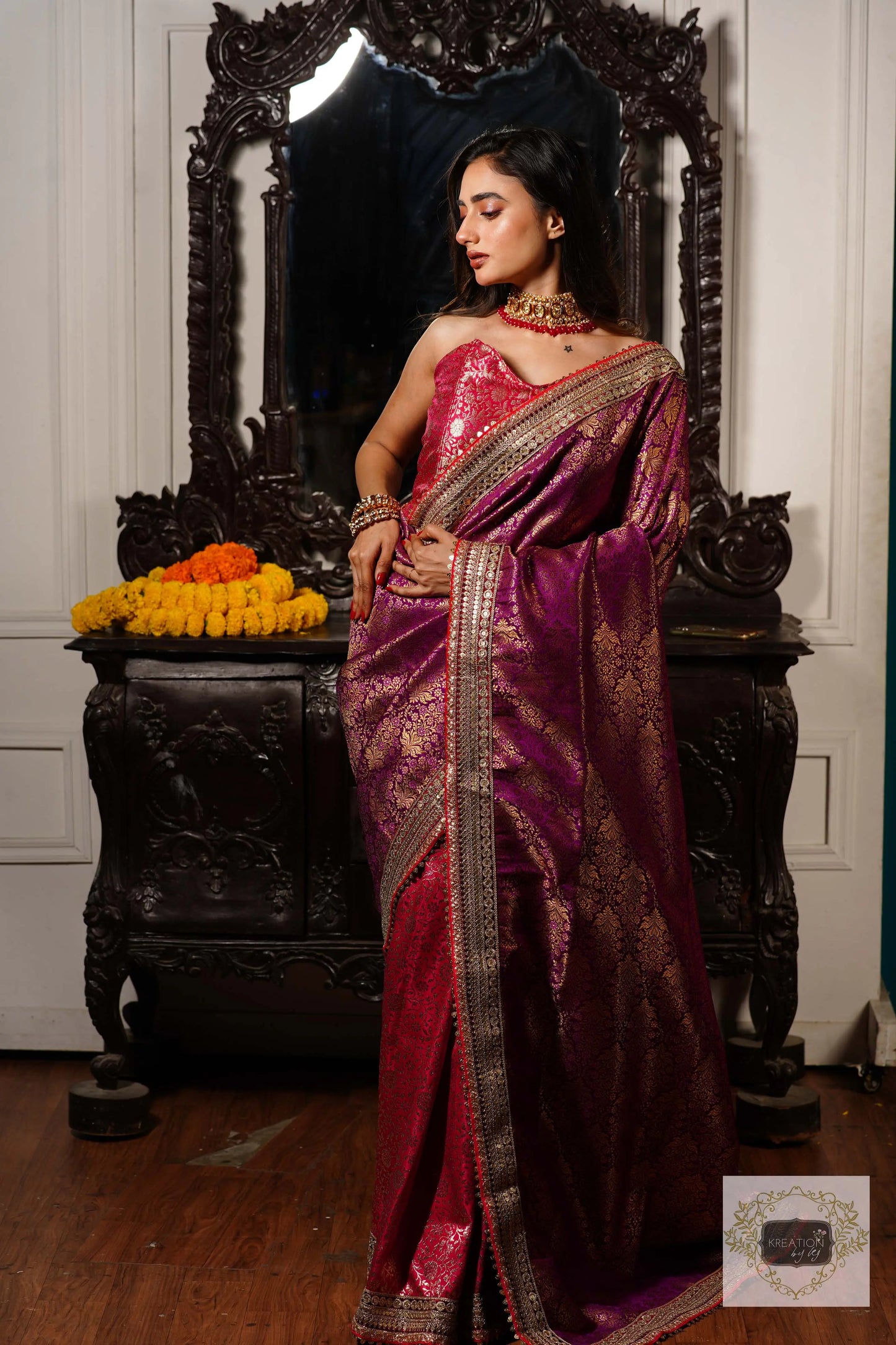 Gulab Jamuni Half Banarasi Saree kreationbykj