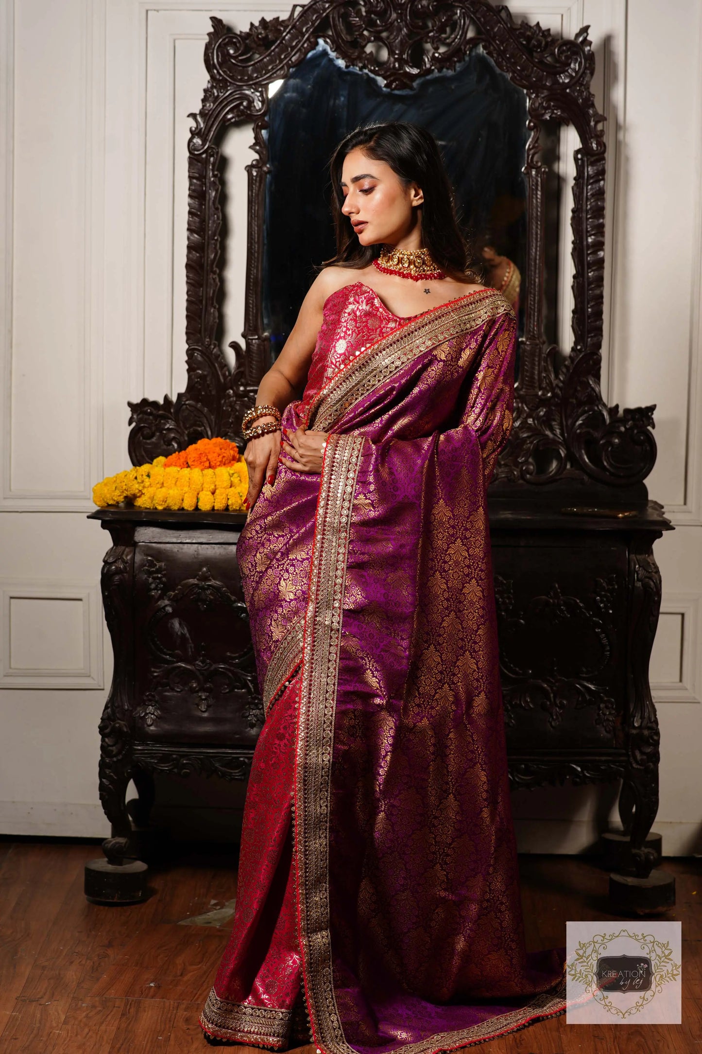 Gulab Jamuni Half Banarasi Saree kreationbykj