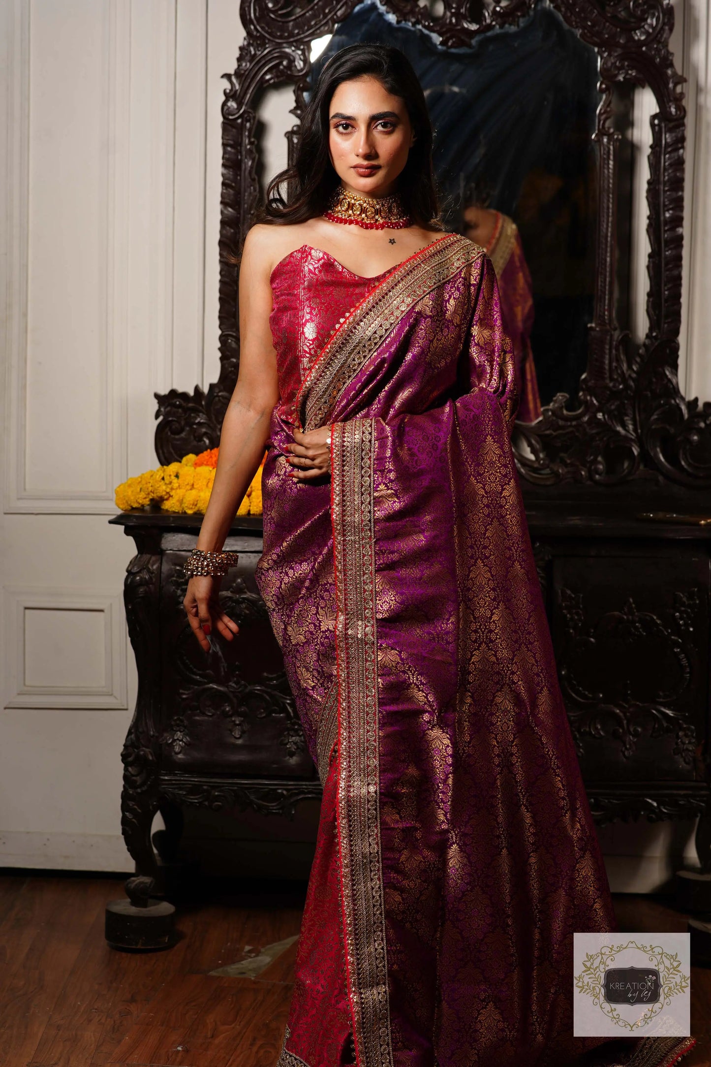 Gulab Jamuni Half Banarasi Saree kreationbykj
