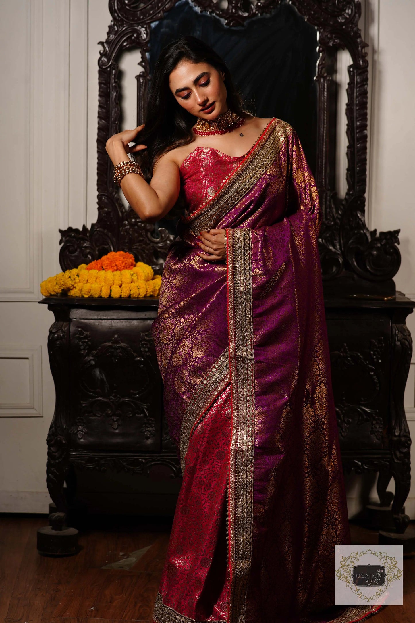 Gulab Jamuni Half Banarasi Saree kreationbykj