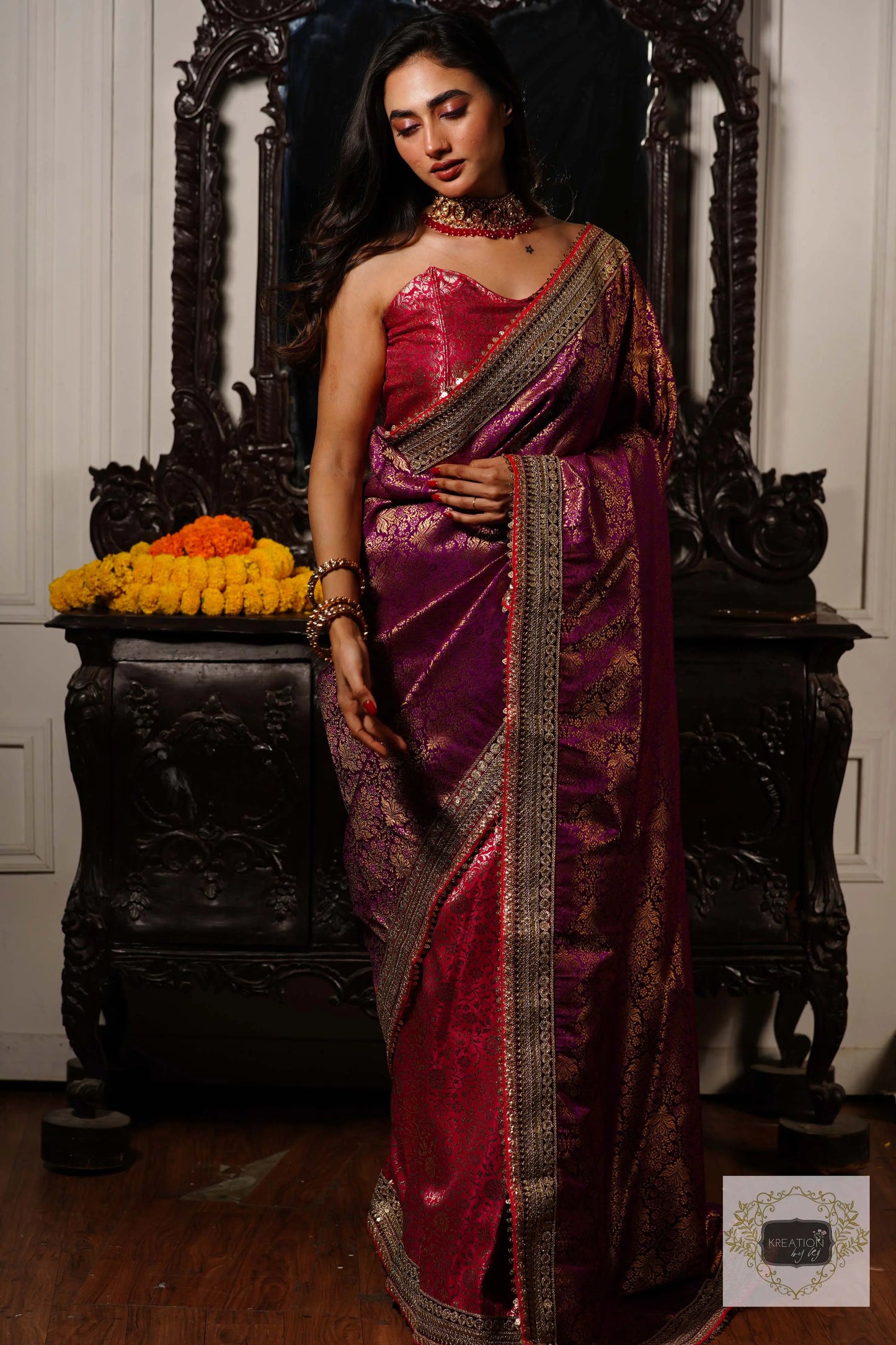Gulab Jamuni Half Banarasi Saree kreationbykj