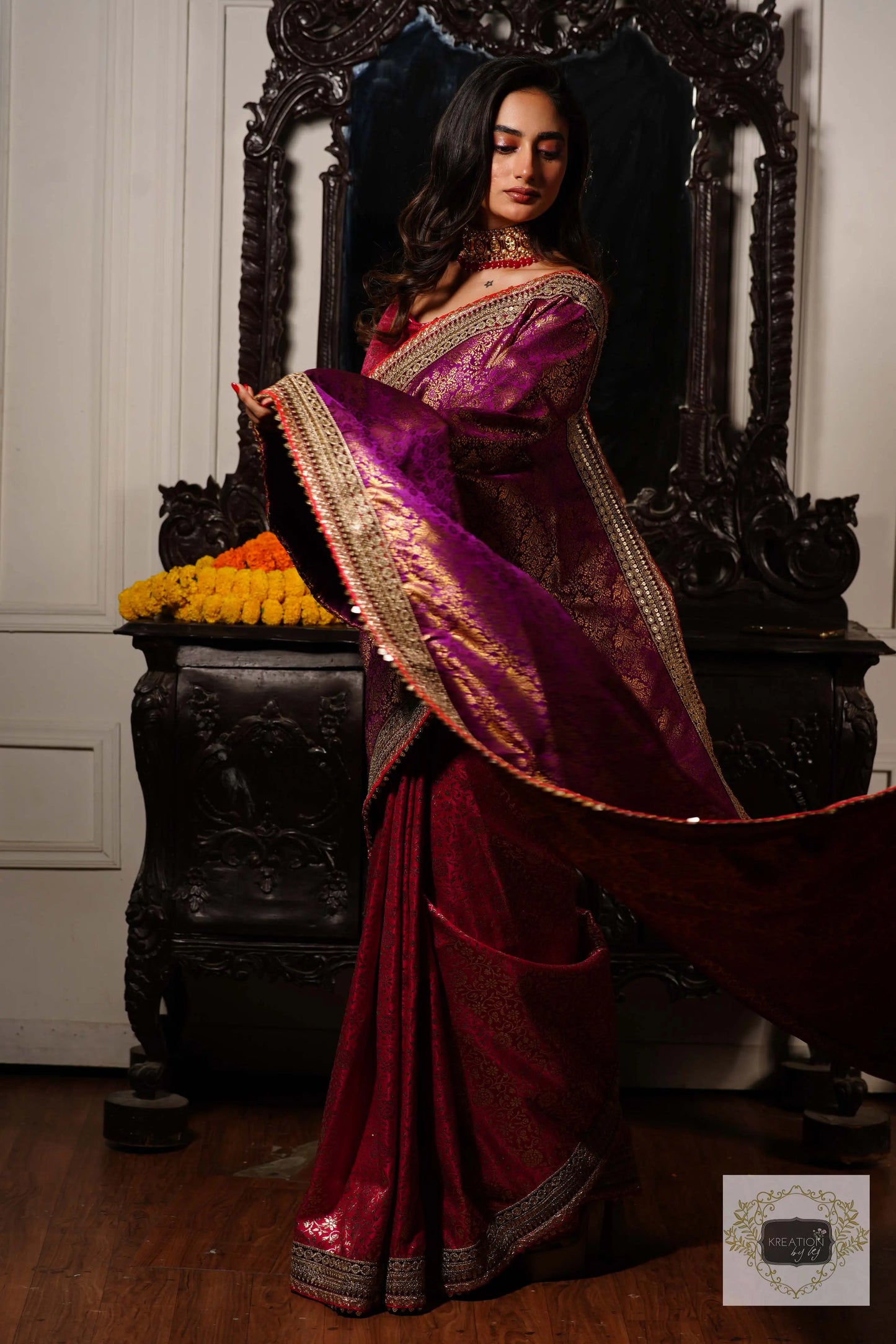 Gulab Jamuni Half Banarasi Saree kreationbykj
