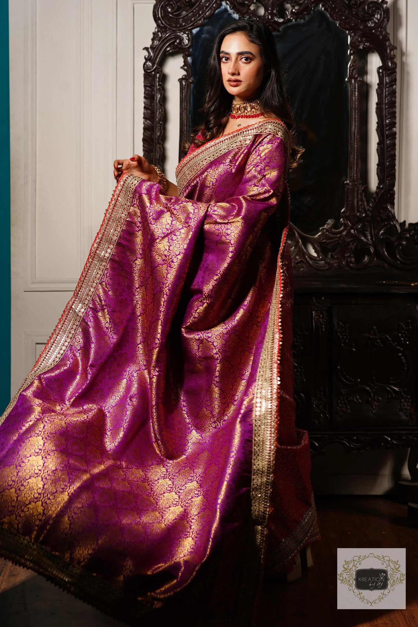 Gulab Jamuni Half Banarasi Saree kreationbykj