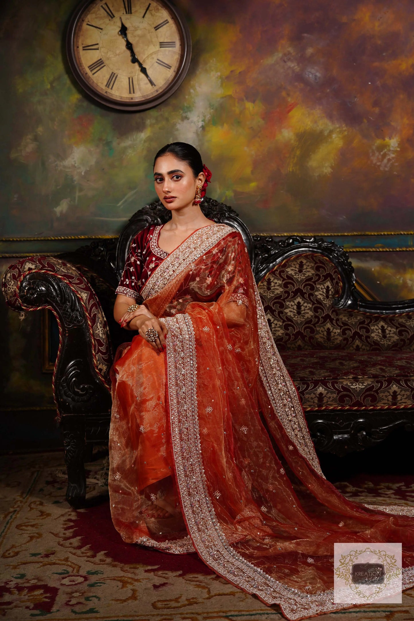 Nazakat Marigold Glass Tissue Bridal Saree kreationbykj
