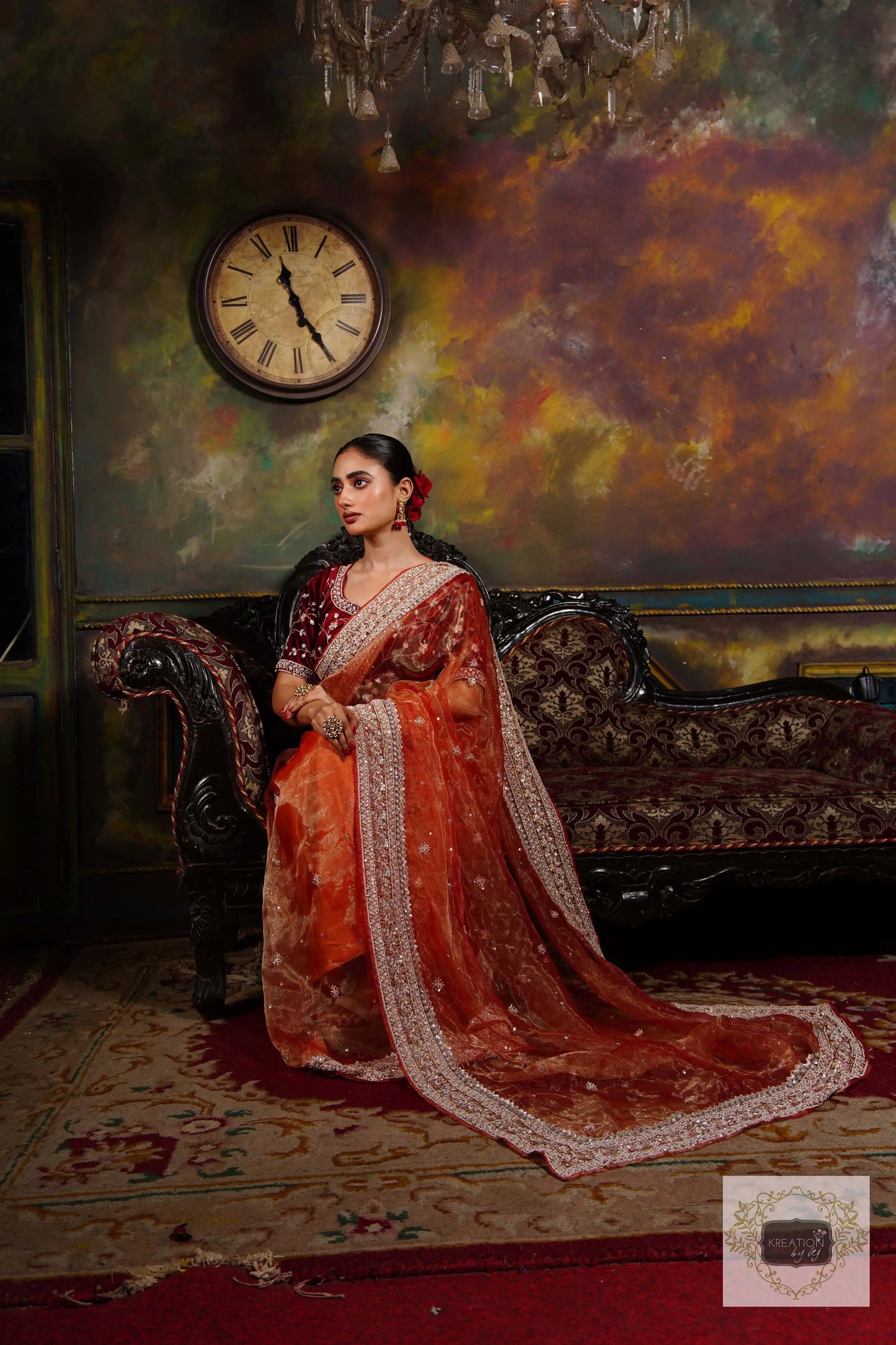 Nazakat Marigold Glass Tissue Bridal Saree kreationbykj