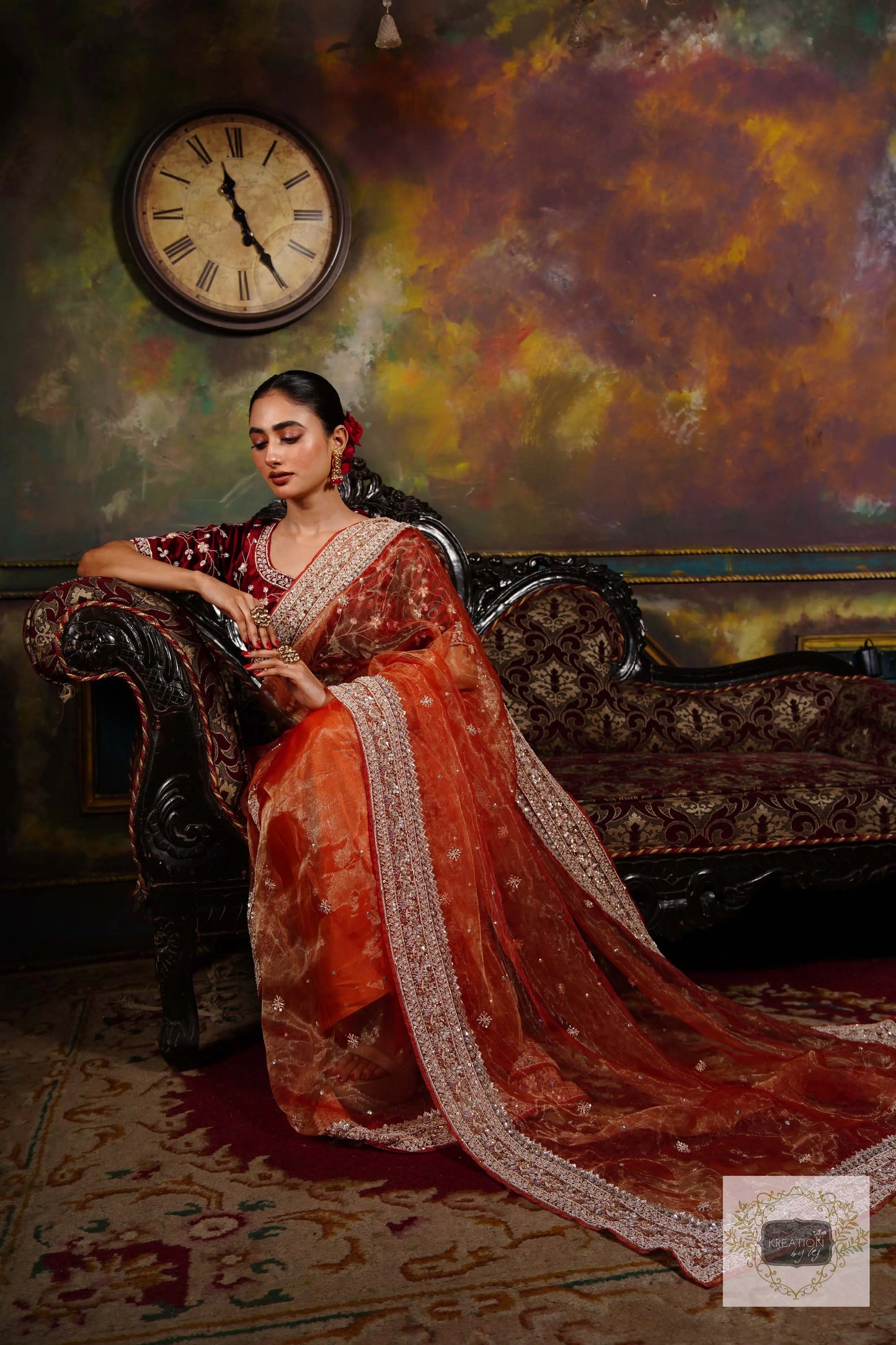 Nazakat Marigold Glass Tissue Bridal Saree kreationbykj