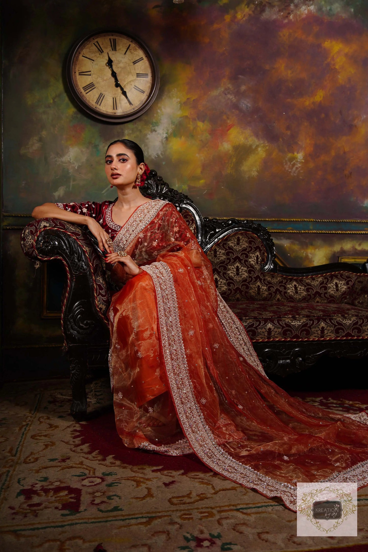 Nazakat Marigold Glass Tissue Bridal Saree kreationbykj