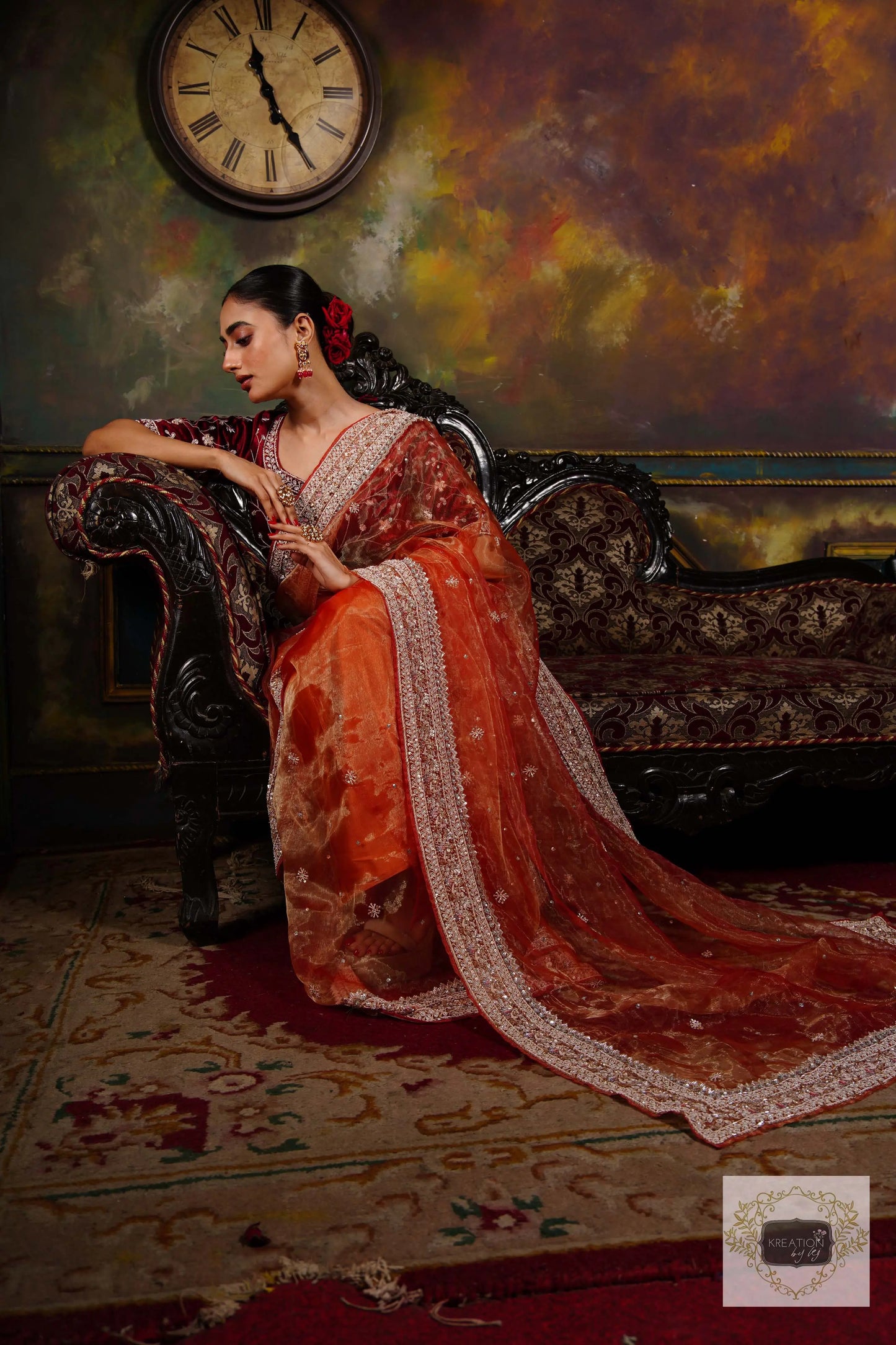 Nazakat Marigold Glass Tissue Bridal Saree kreationbykj