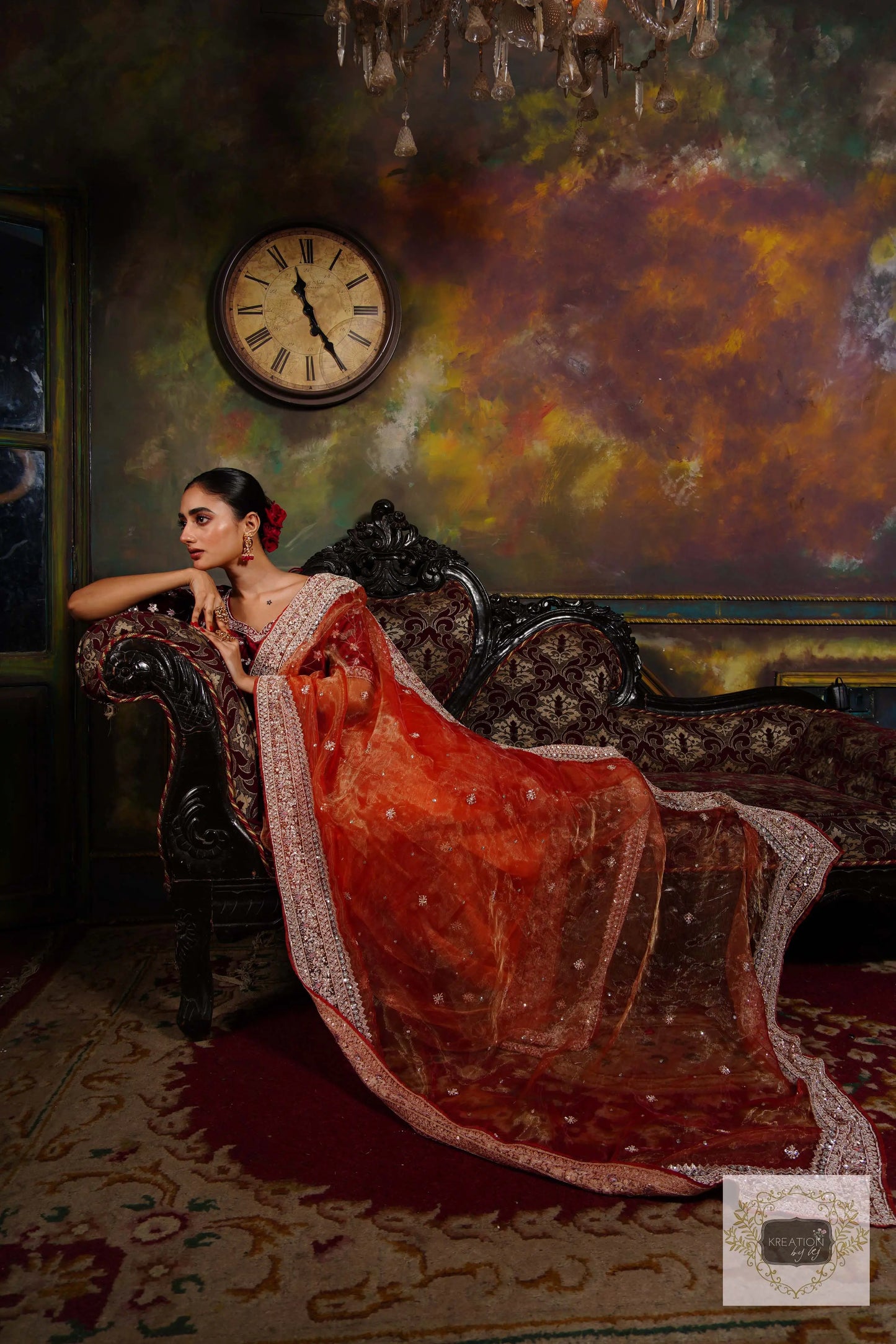 Nazakat Marigold Glass Tissue Bridal Saree kreationbykj