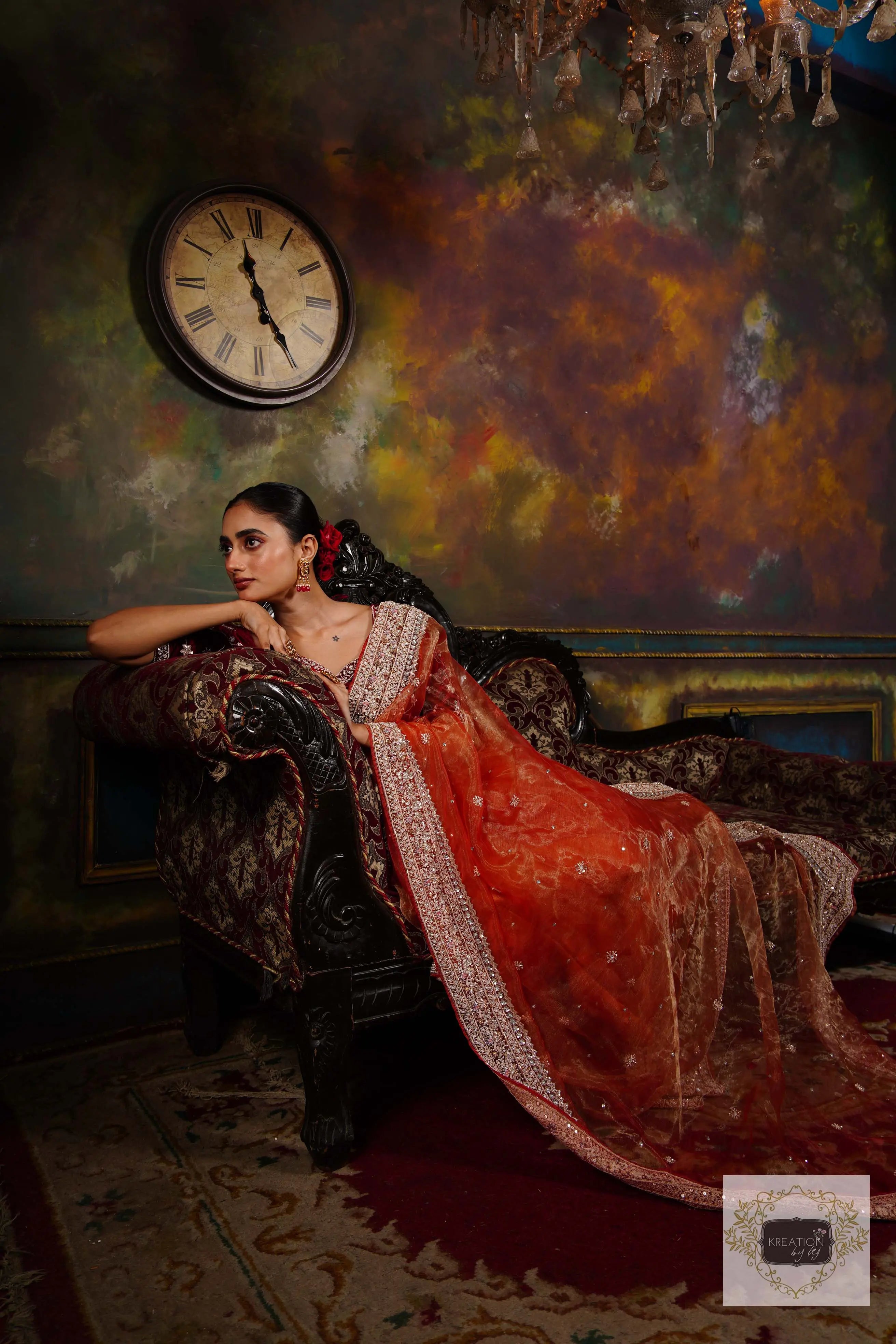 Nazakat Marigold Glass Tissue Bridal Saree kreationbykj