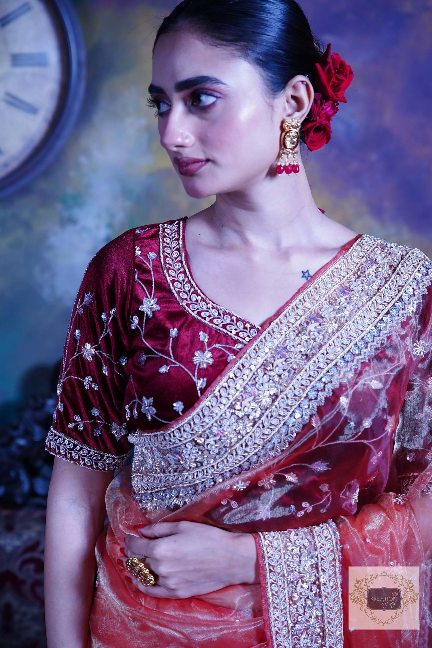 Nazakat Marigold Glass Tissue Bridal Saree kreationbykj