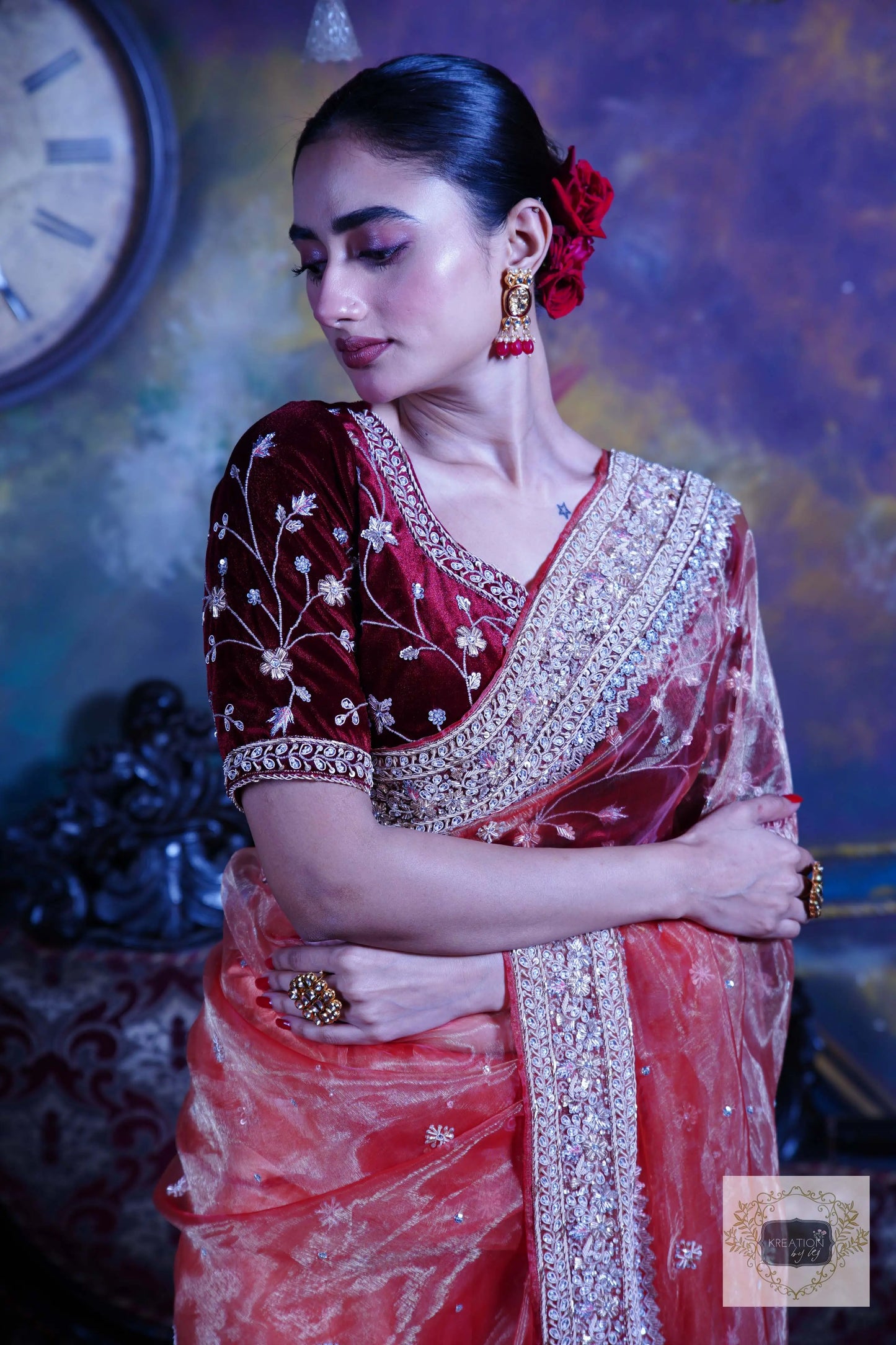 Nazakat Marigold Glass Tissue Bridal Saree kreationbykj