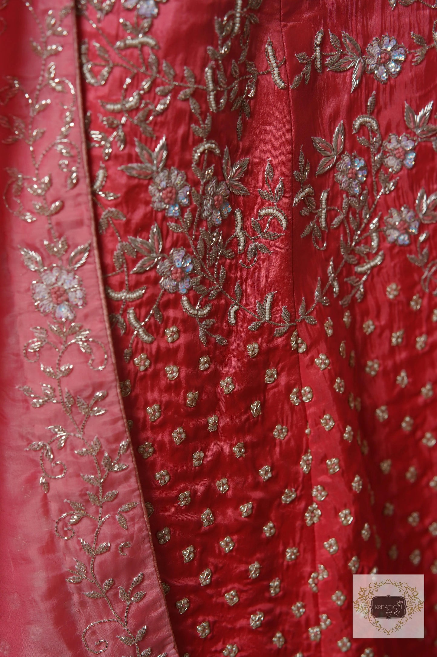 Coral Candy Handembroidered Lehenga Set kreationbykj