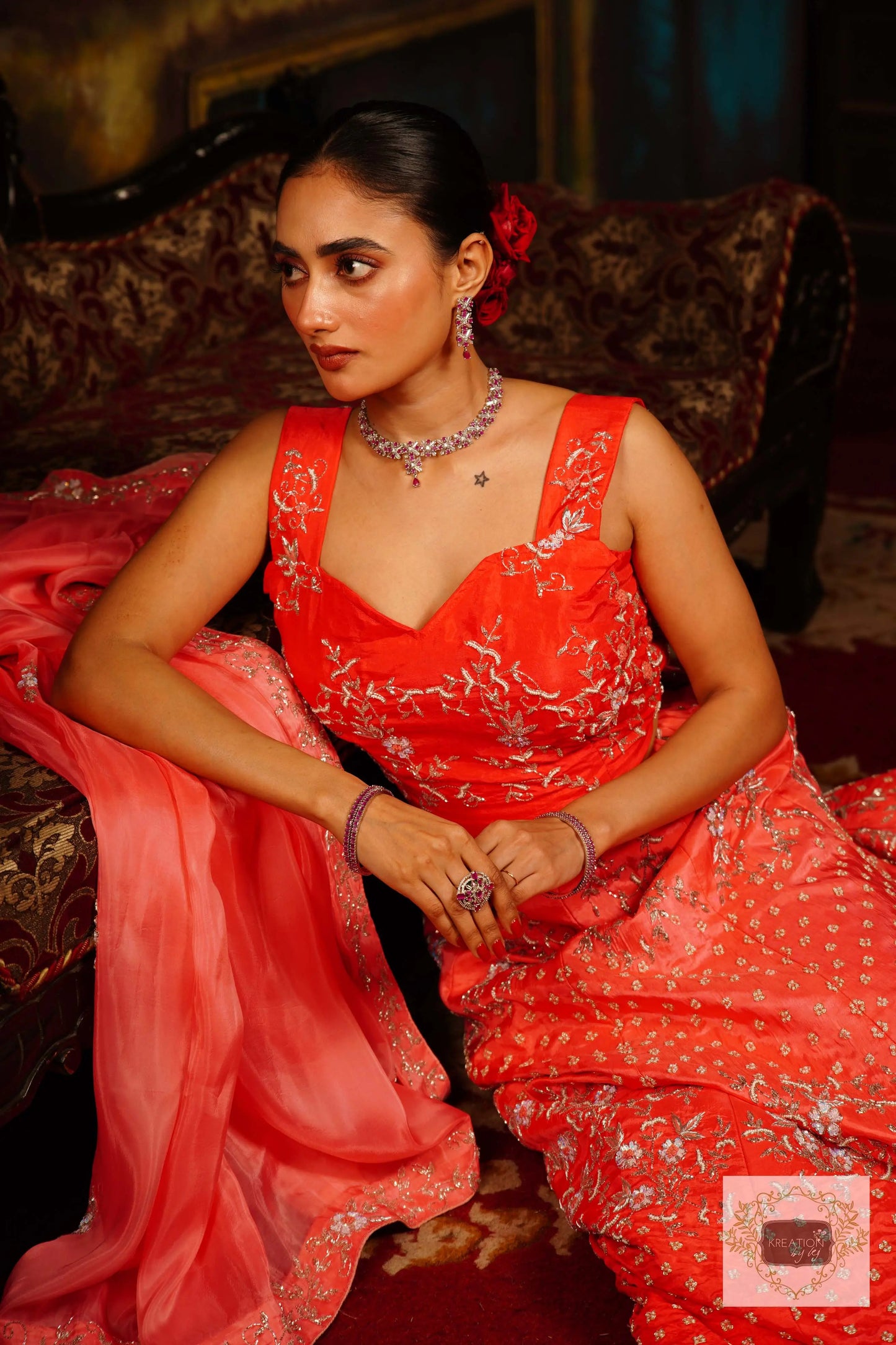 Coral Candy Handembroidered Lehenga Set kreationbykj