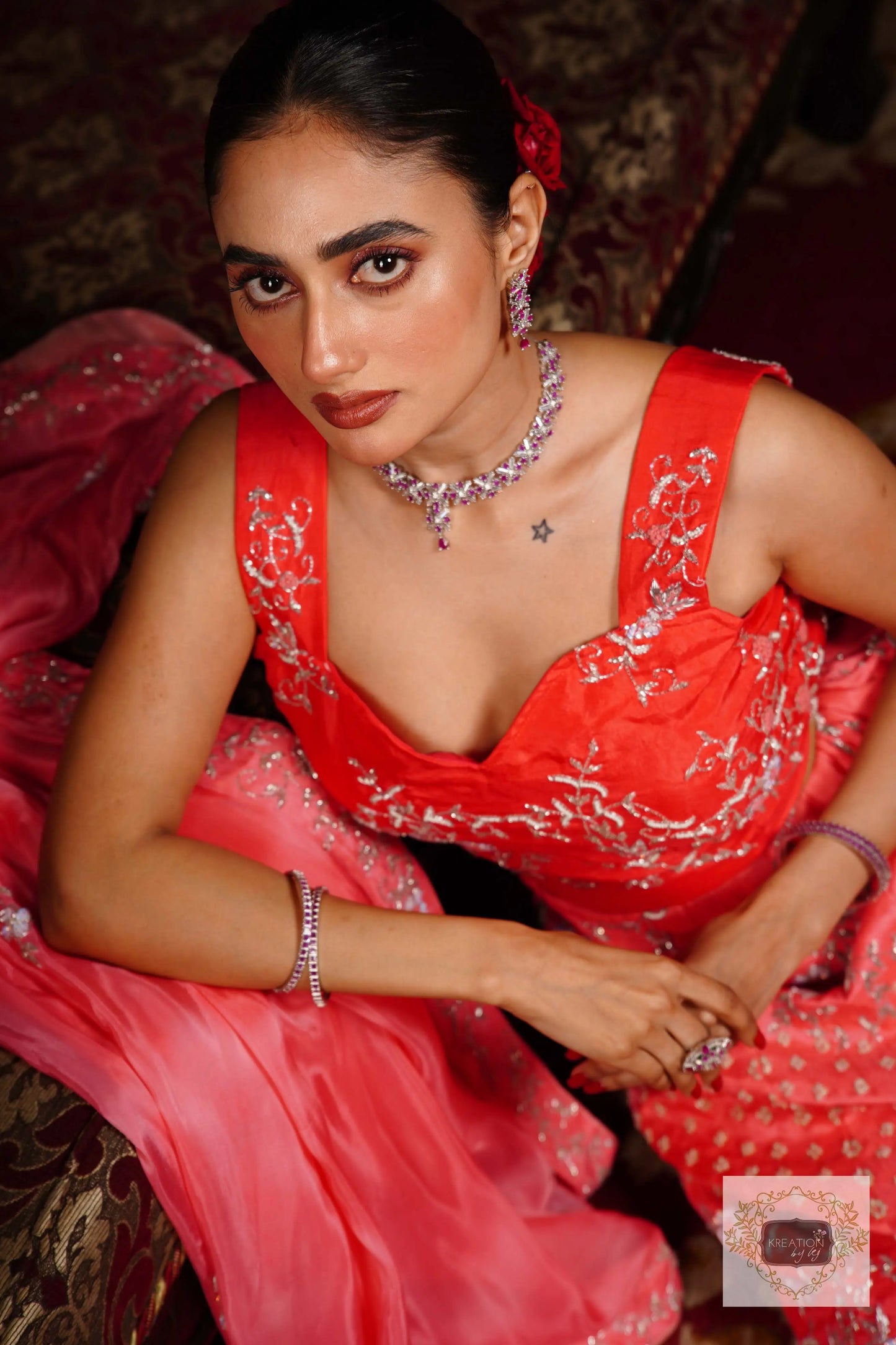 Coral Candy Handembroidered Lehenga Set kreationbykj