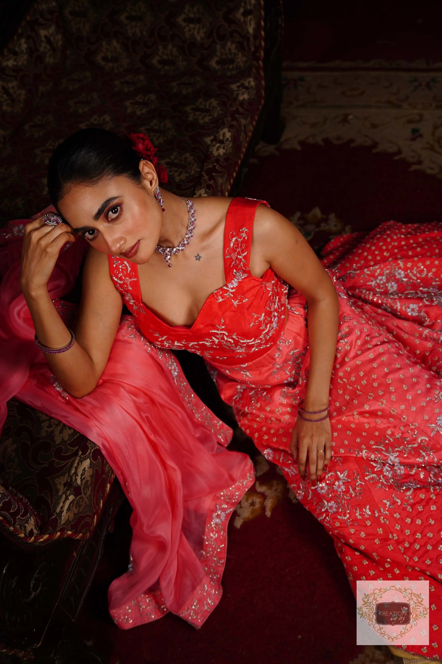 Coral Candy Handembroidered Lehenga Set kreationbykj