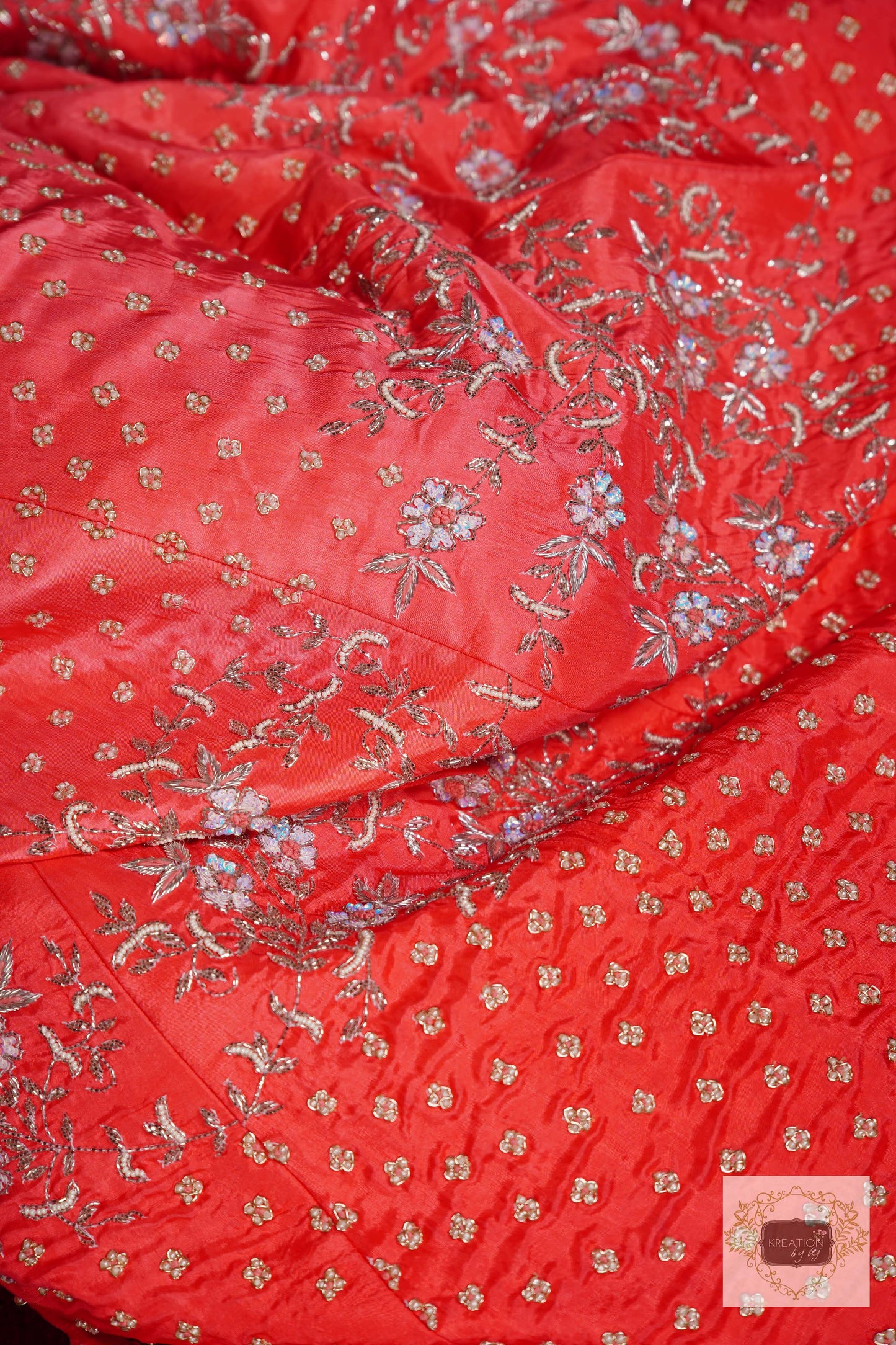 Coral Candy Handembroidered Lehenga Set kreationbykj