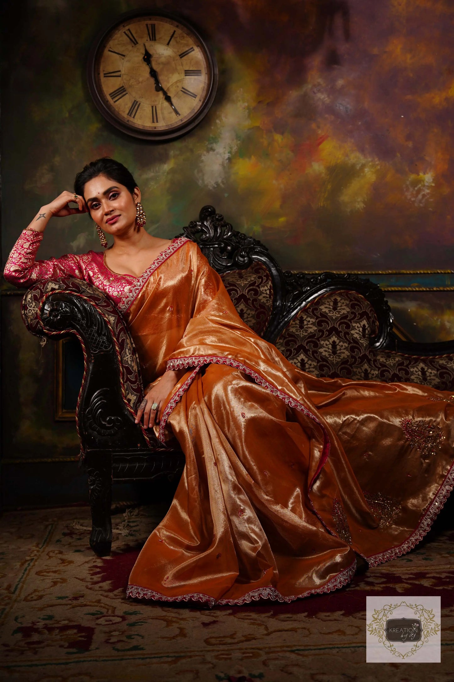 Mustard Tissue Kolka Handembroidered Saree kreationbykj