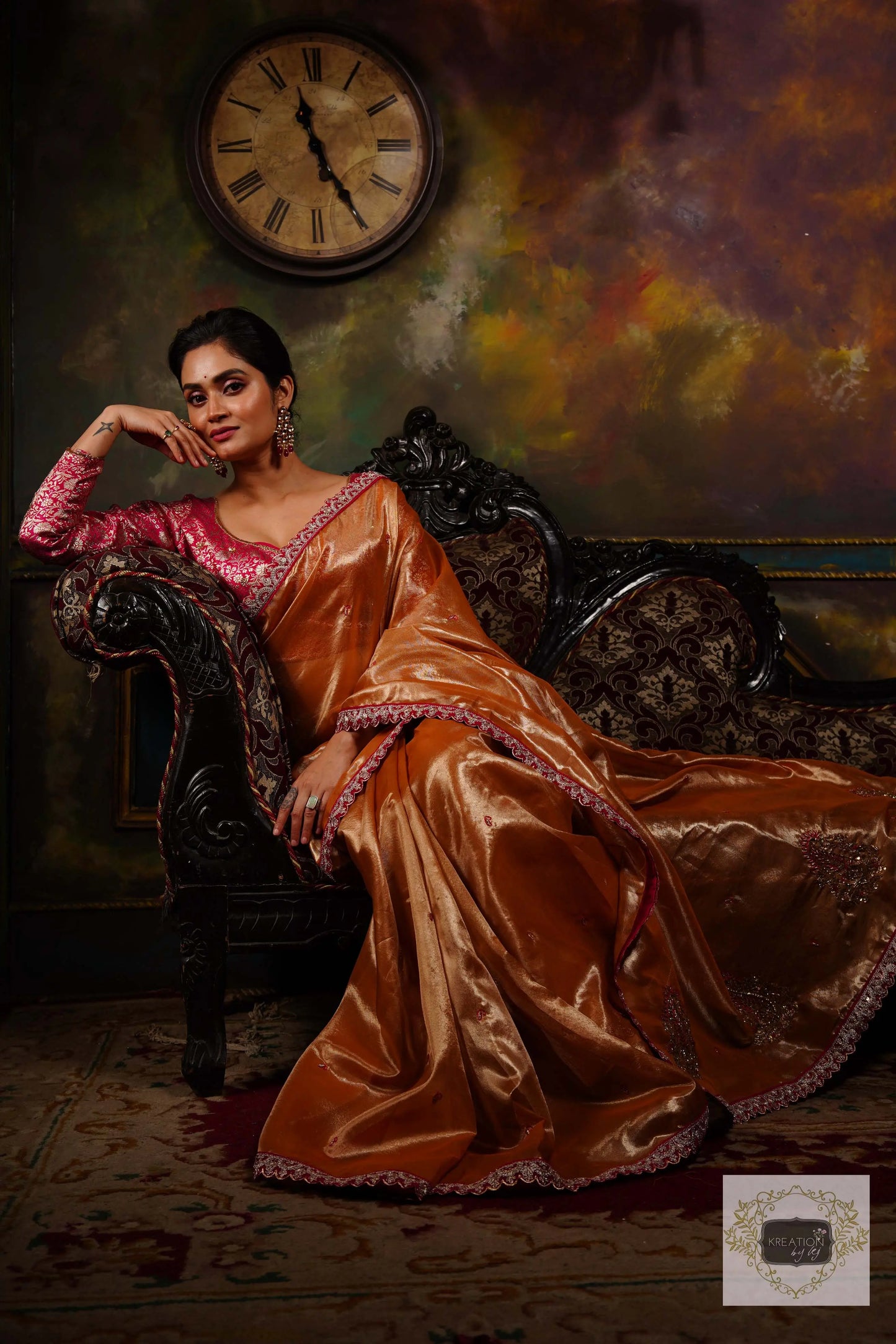 Mustard Tissue Kolka Handembroidered Saree kreationbykj