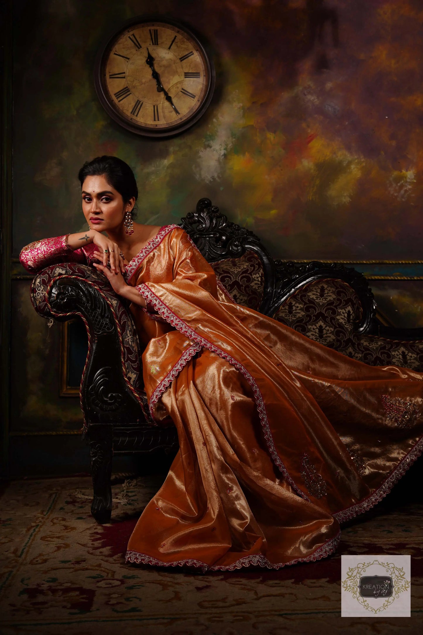 Mustard Tissue Kolka Handembroidered Saree kreationbykj
