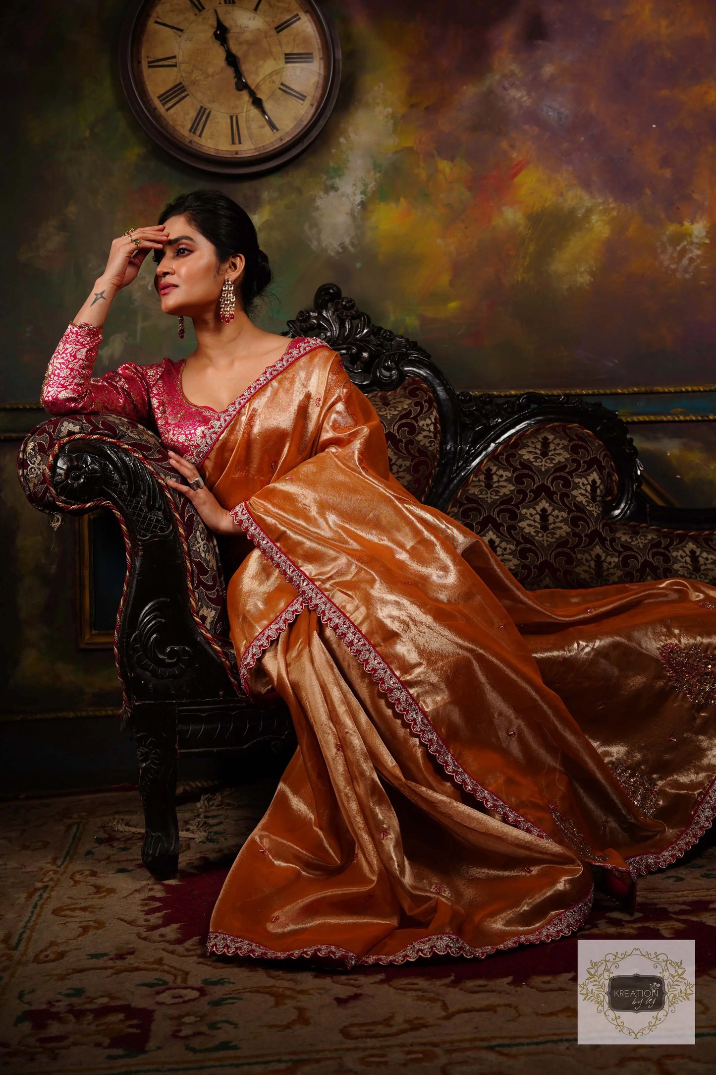 Mustard Tissue Kolka Handembroidered Saree kreationbykj