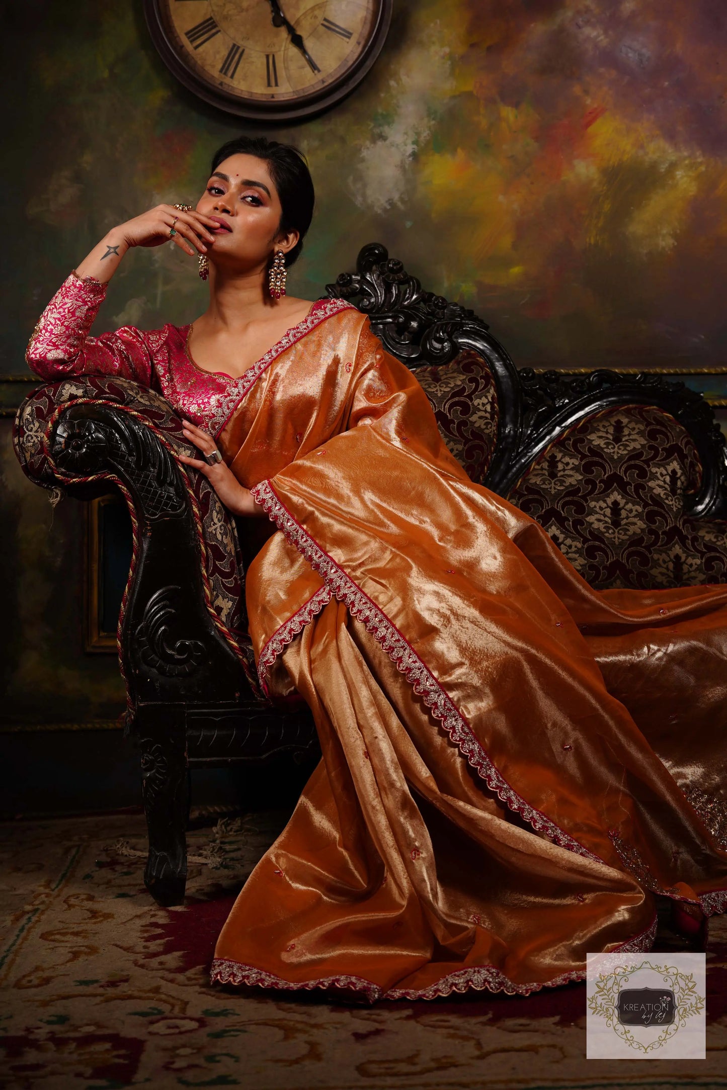 Mustard Tissue Kolka Handembroidered Saree kreationbykj
