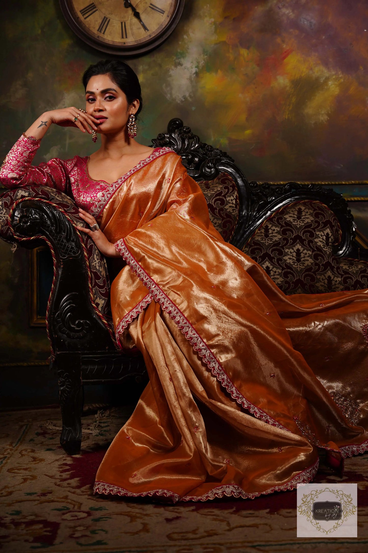Mustard Tissue Kolka Handembroidered Saree kreationbykj