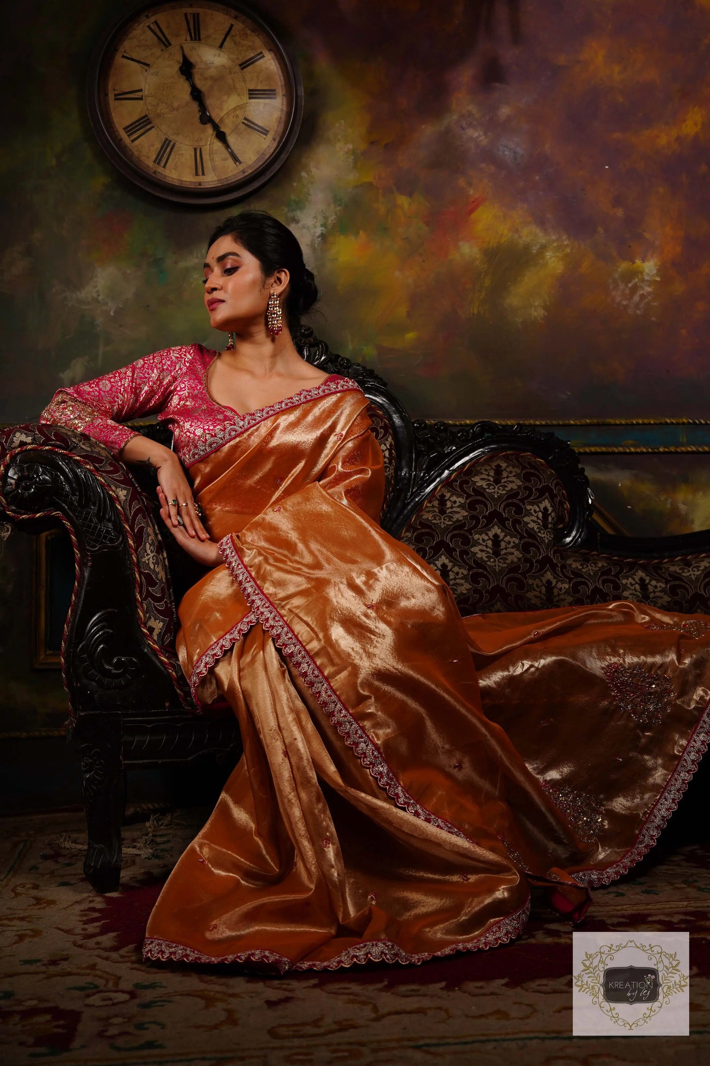 Mustard Tissue Kolka Handembroidered Saree kreationbykj