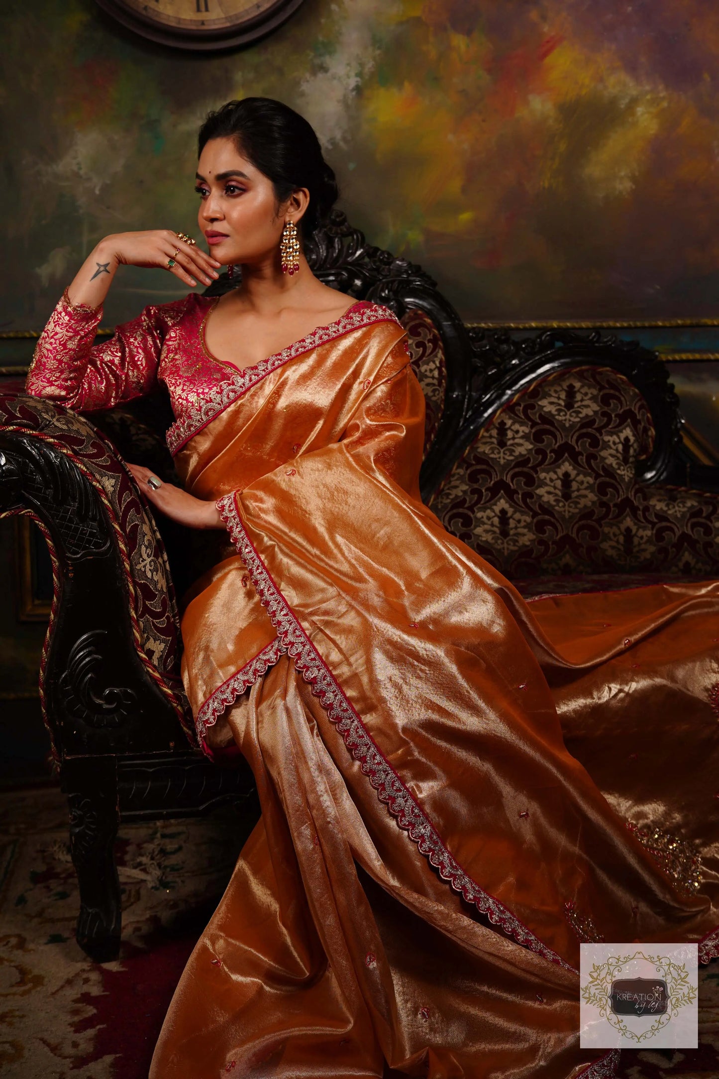 Mustard Tissue Kolka Handembroidered Saree kreationbykj