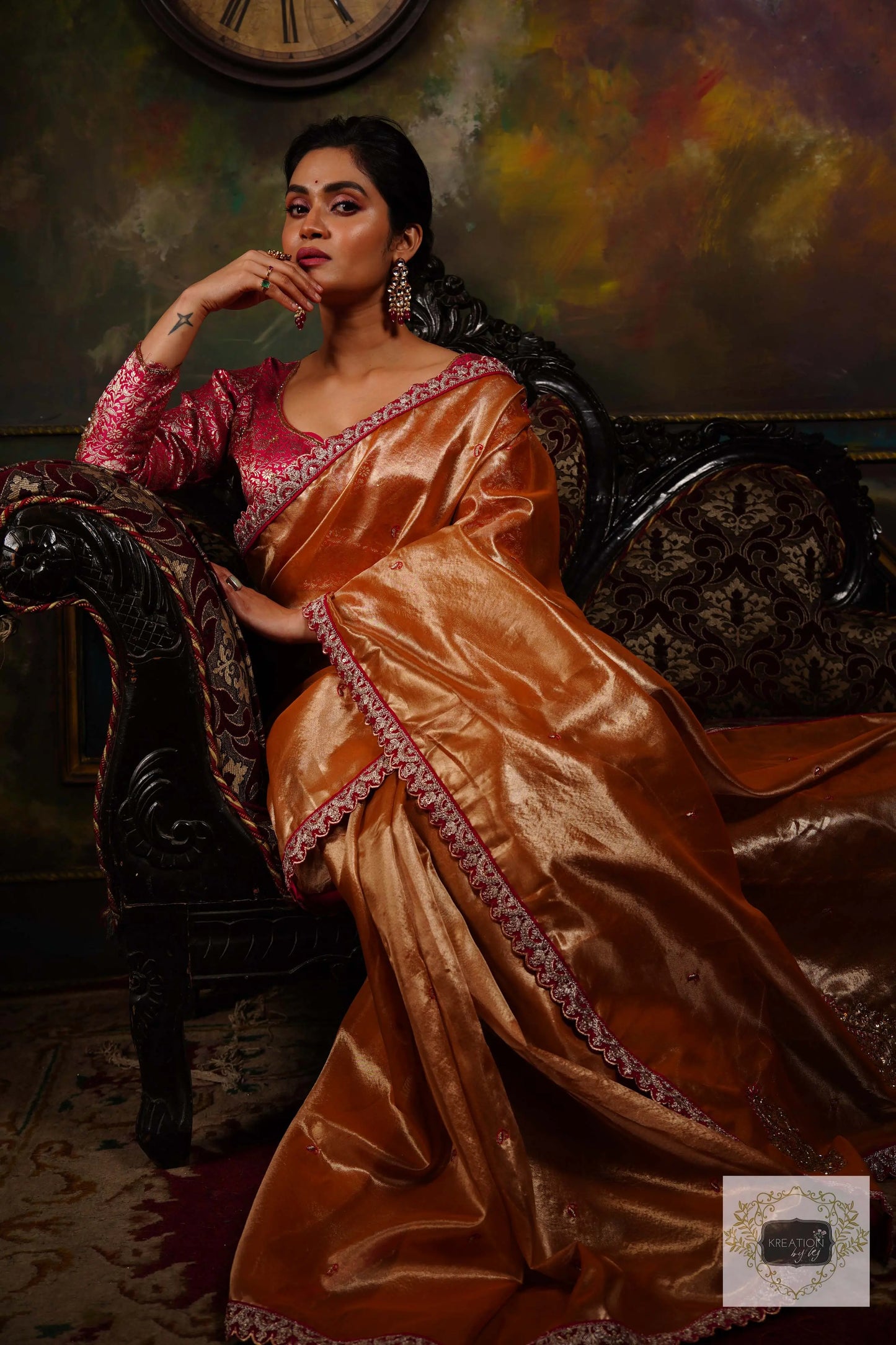 Mustard Tissue Kolka Handembroidered Saree kreationbykj