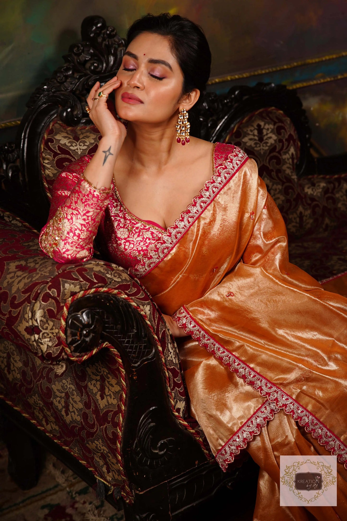 Mustard Tissue Kolka Handembroidered Saree kreationbykj