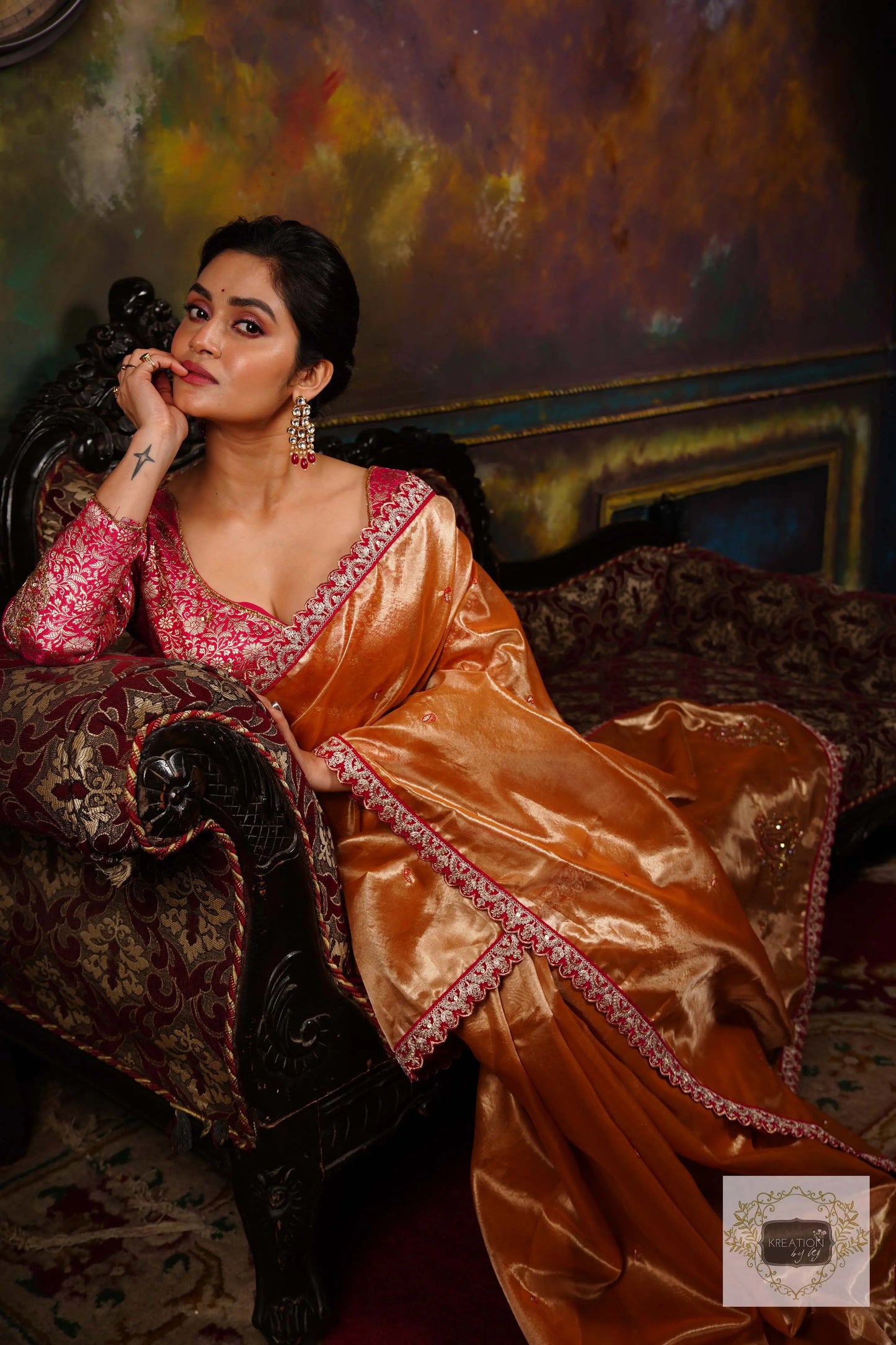 Mustard Tissue Kolka Handembroidered Saree kreationbykj