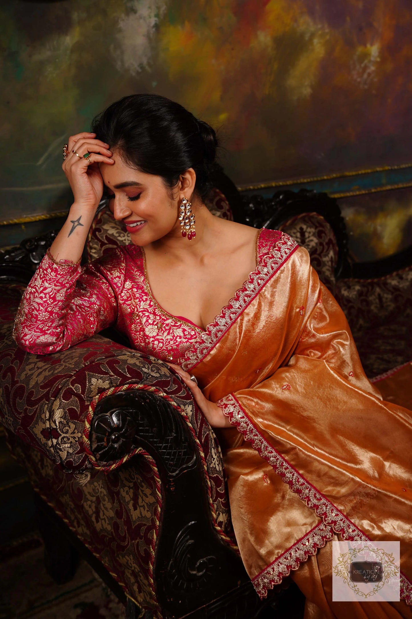 Mustard Tissue Kolka Handembroidered Saree kreationbykj