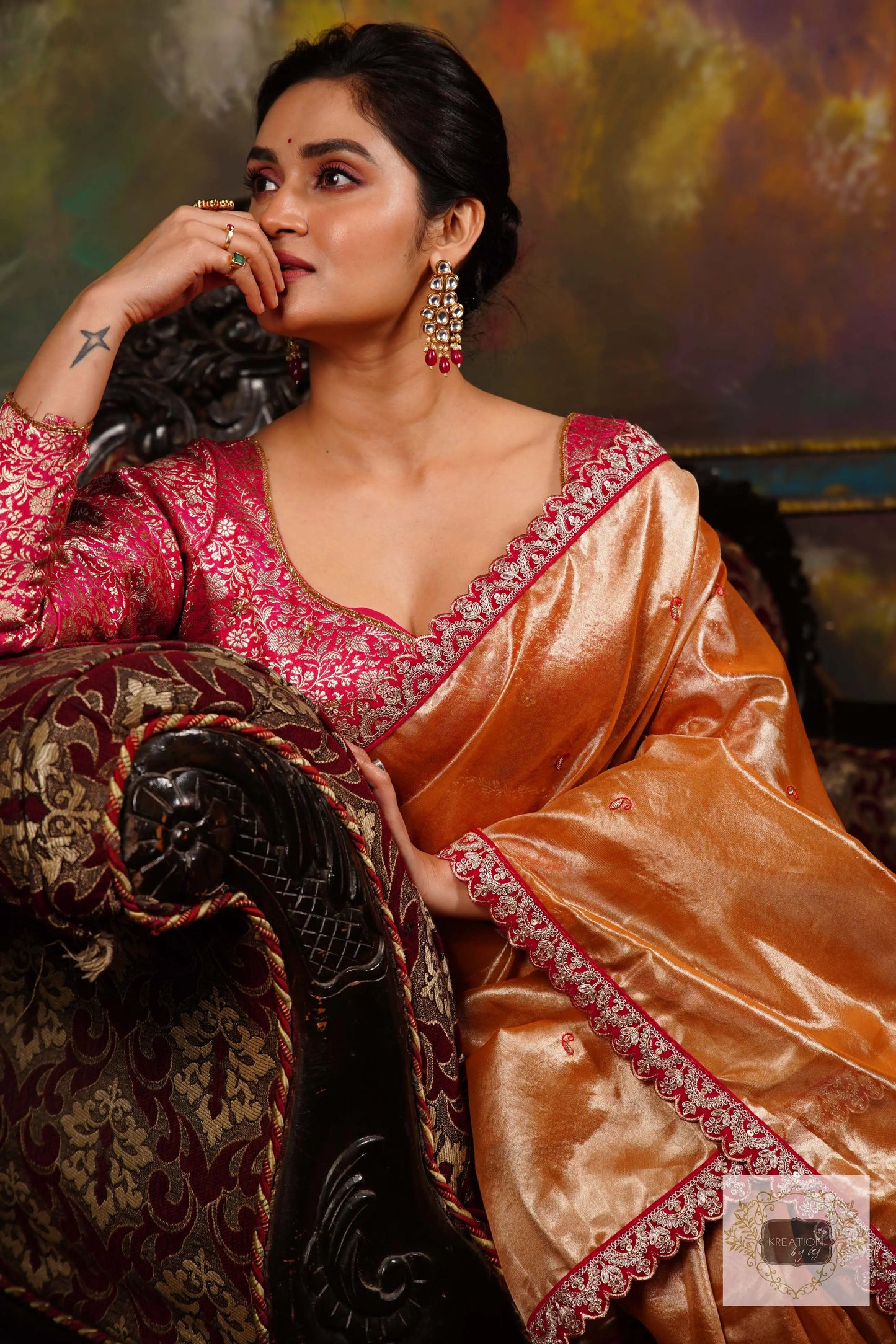 Mustard Tissue Kolka Handembroidered Saree kreationbykj