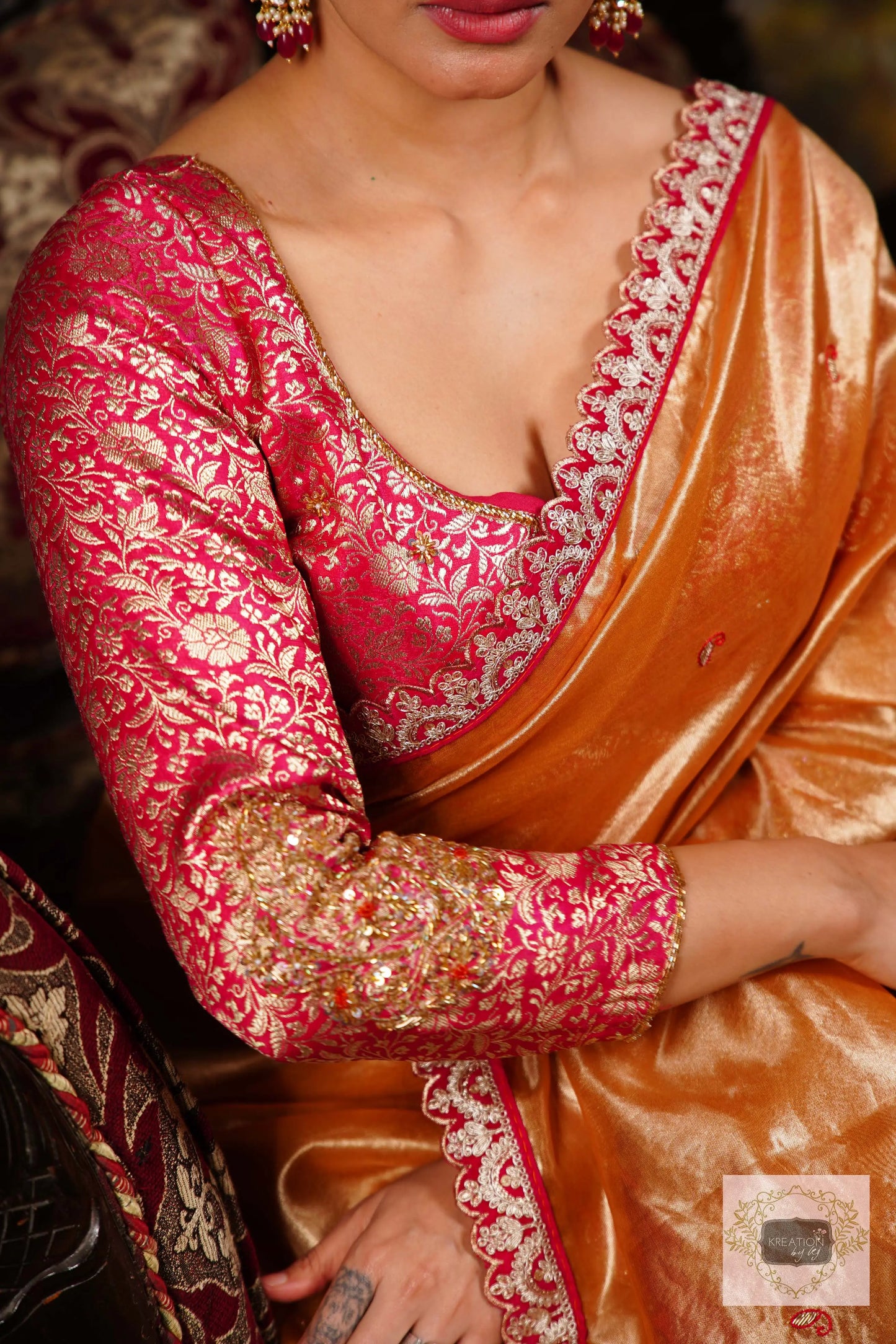 Mustard Tissue Kolka Handembroidered Saree kreationbykj
