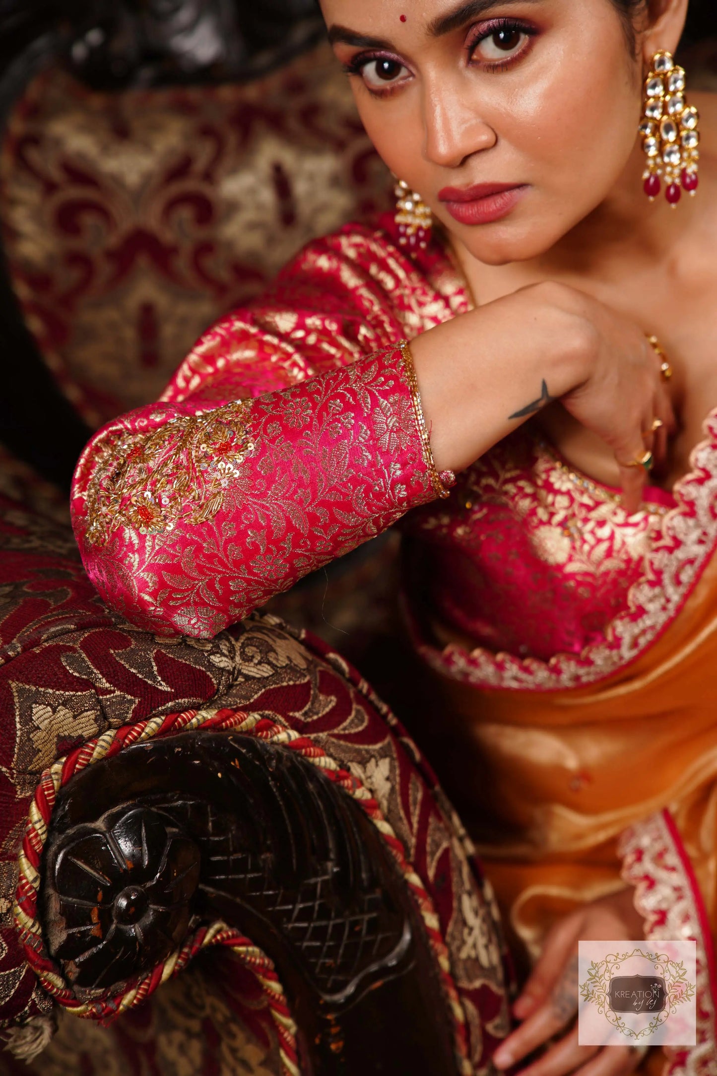 Mustard Tissue Kolka Handembroidered Saree kreationbykj