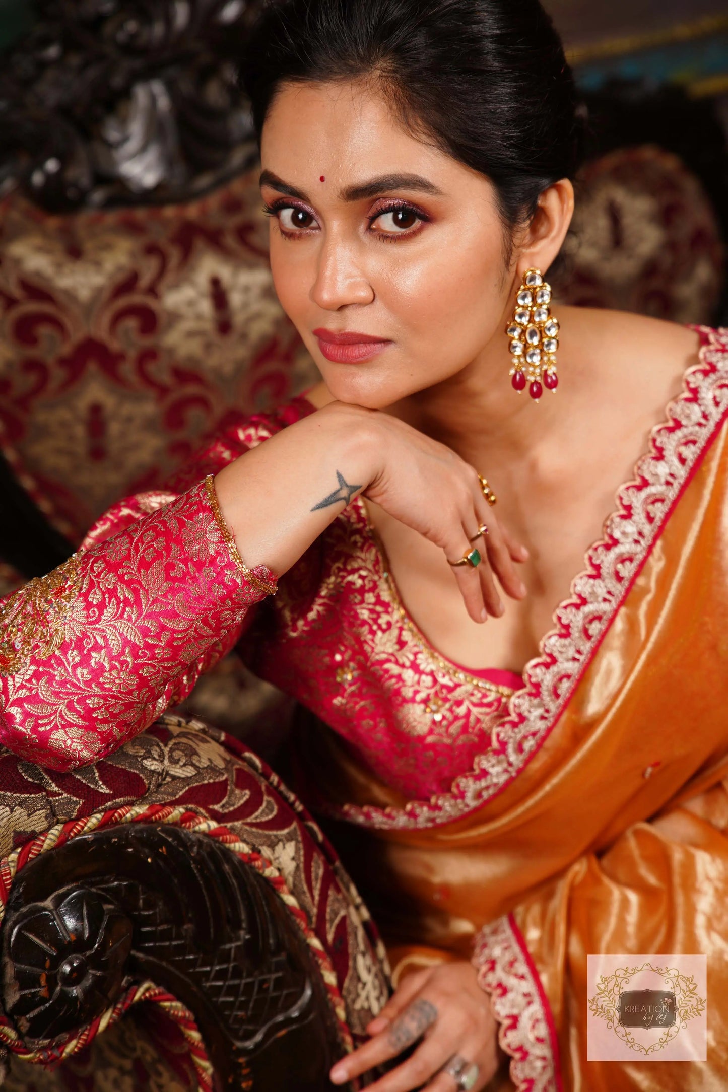 Mustard Tissue Kolka Handembroidered Saree kreationbykj